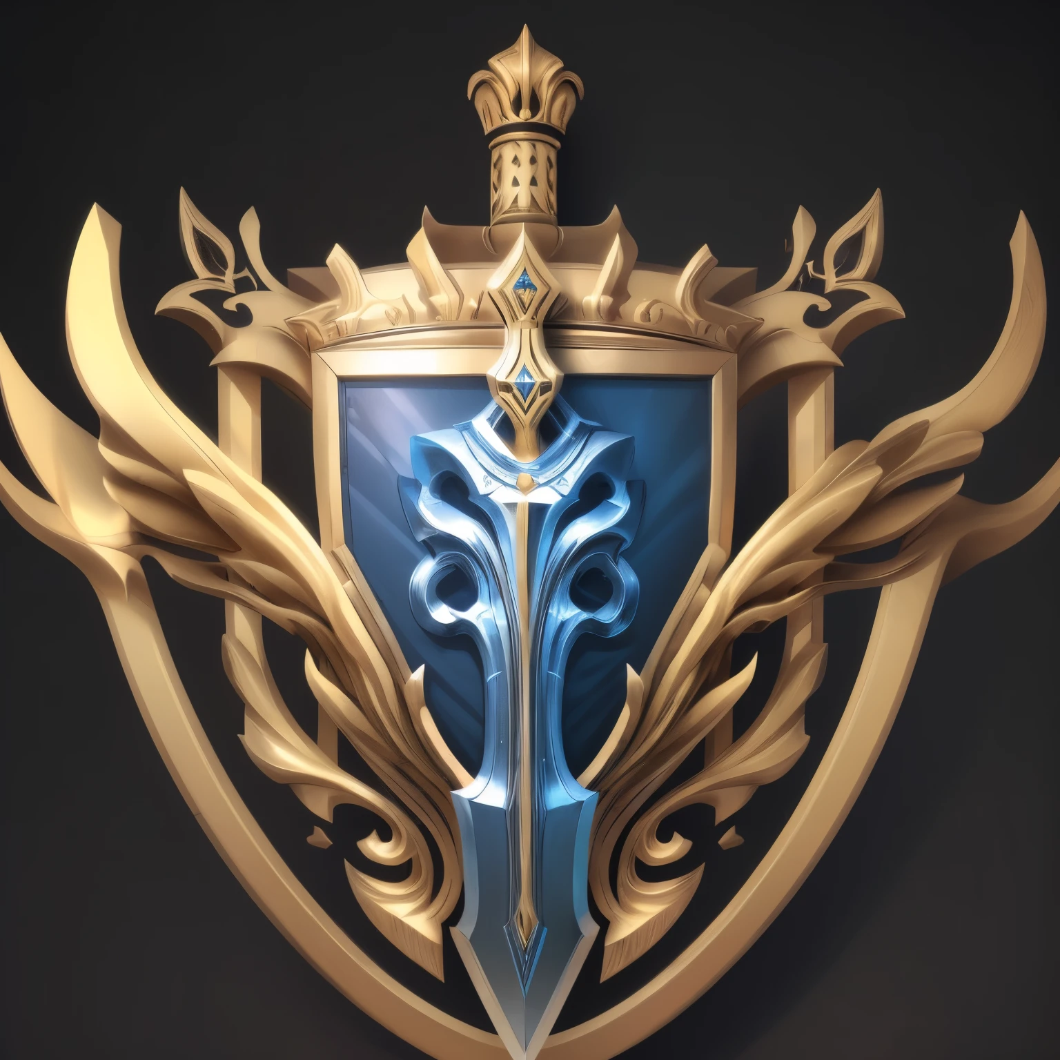 (masterpiece, top quality, best quality, official art, Beauty and Aesthetics:1.2), (8K, best quality, masterpiece:1.2),a shield, simple，sword，arms，badge，armor，crown，Symmetric geometry，Symmetrical beauty，2D style，black background