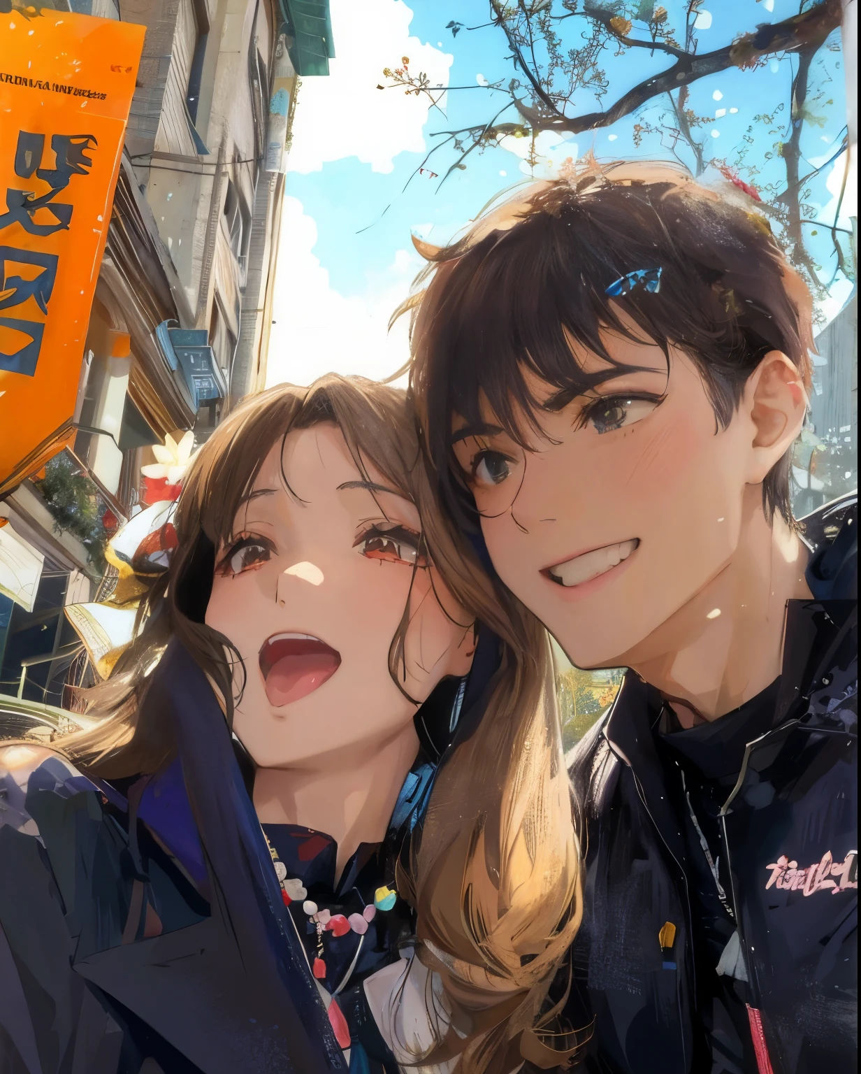 a lovely couple in anime style