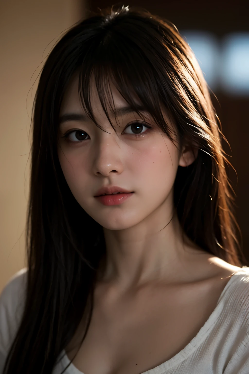 best quality, face focus, soft light, 
ultra high res, (photo realistic:1.4), RAW photo, 
1 Japanese girl , solo, cute, 
blushed cheeks,
(pupil, lights in the eyes), 
detailed beautiful face, 
(high resolution detail of human skin texture), 
(portrait), 
long neck,
indoor, 
soft portrait shot 8 k, 
portrait shot 8 k, 
highly detailed vfx portrait, 
rendered in corona, 
cinematic headshot portrait, 
high-quality 4k portrait, 
high quality portrait, 
cinematic realistic portrait, 
portrait. 8 k high definition
BREAK, yamamura_sadako