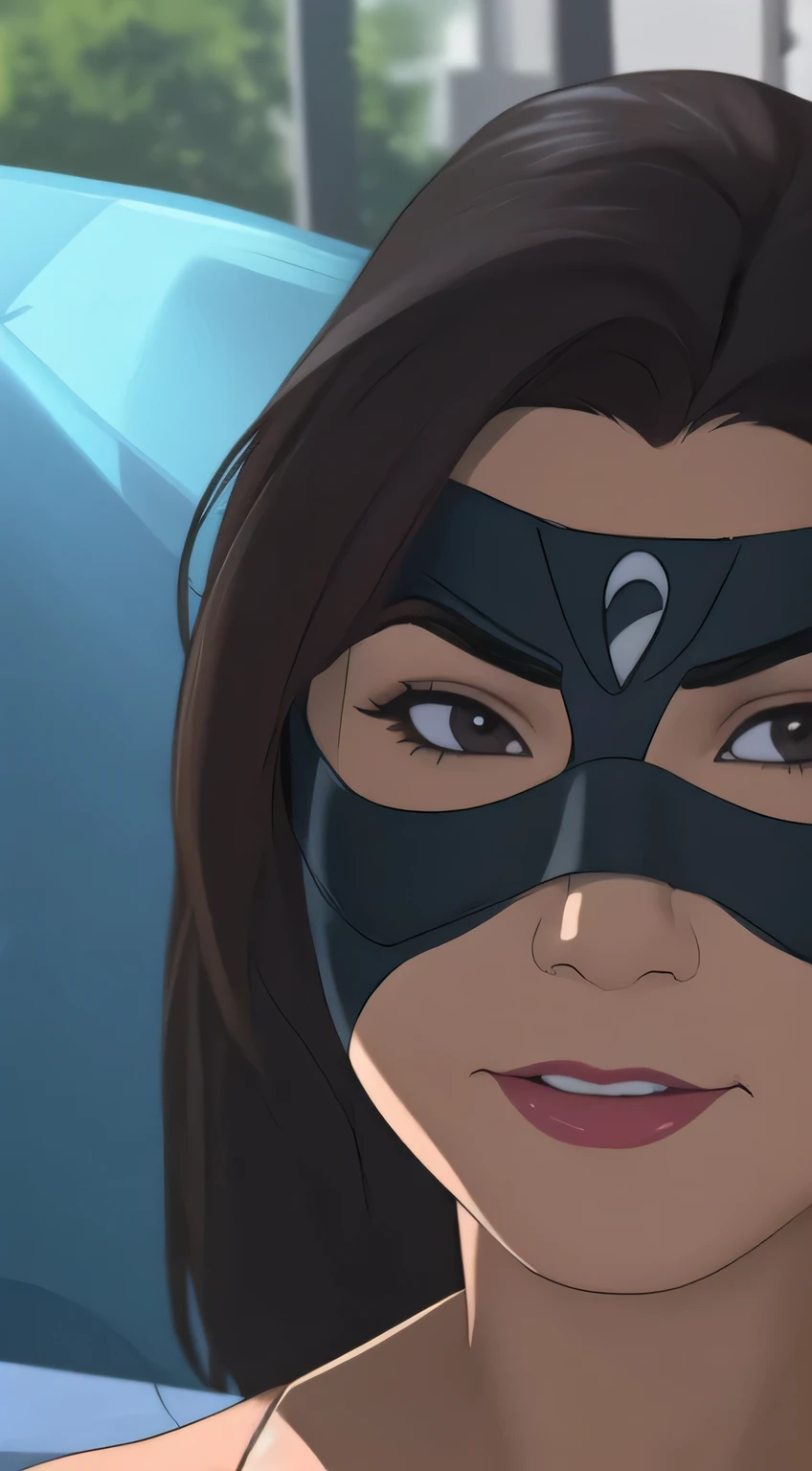 ((close-up, eye mask)), a 30yo woman (long straight black hair, brown eyes), ((wearing black bikini)), ((Eye Mask):1.3), in a pool, (masterpiece, best quality:1.2), photorealistic, HDR, 4K, 8K, 16K