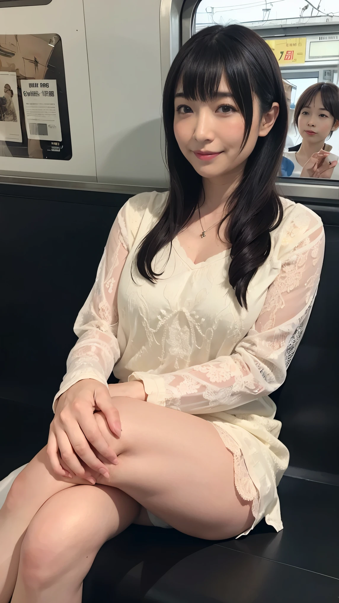 (realistic:1.3), face with shadow, Depth of the bounds written, ,
beautiful detailed illustrations,great art,(((very detailed))),
One girl sitting,bangs,girls high school、smiling a little,(((black underwear))),
cowboy shot,From before、thighs
,(((very detailed))),in the train, a young woman is 睡眠 contentedly. The vehicle is shaking, Her calm expression and calm breathing are、It creates a peaceful atmosphere
,(((very detailed)))、ponytail、sit with legs apart