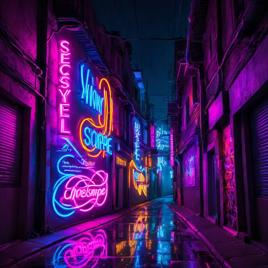 Neon Sign, PENeonSign, neon sign, glowing, colorful, (a vibrant composition, intense colors,high contrast),neon sign,luminous lights,dark urban alley,glowing words,nighttime cityscape,vivid futuristic atmosphere,reflections on wet pavement,neon tubes,hazy smoke,rich texture,shimmering glow,mystery in the air,electric energy,exciting nightlife,urban hustle and bustle,techno vibes,aesthetic appeal,modern design,retro feel,artsy nightlife scene,light trails,neon colors,impressive visual impact,lively and dynamic,abstract shapes,blurry background,striking visual contrast,glittering city lights,mesmerizing ambiance,electricity in the air,trendy spot to hang out,captivating visual spectacle,eye-catching display,lit-up facades,illuminated urban landscape,enticing glow,modern neon art,contemporary artistic expression,vibrant and energetic,eye-popping colors,illuminated typography,futuristic cityscape with neon lights,neon reflections,glowing city nights