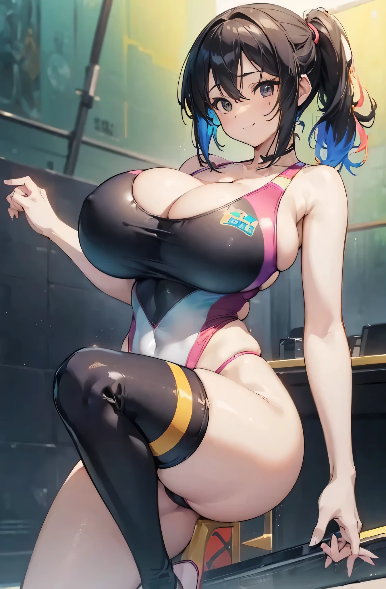 (1girl:1.5),(color々pose:2.0),(Smile Beam:1.5),(full body),((huge breasts:1.5)),(huge saggy breasts:1.5), ((cleavage:1.5)),((competition swimsuit:1.5)),((High leg:1.5), 40 years old,masterpiece,hyper quality, very detailed,perfect picture,3D,8k,High resolution,seductive anime girl, medium hair:1.3,black hair,(black eye:1.5),sporty hairstyle,Smooth anime CG art,