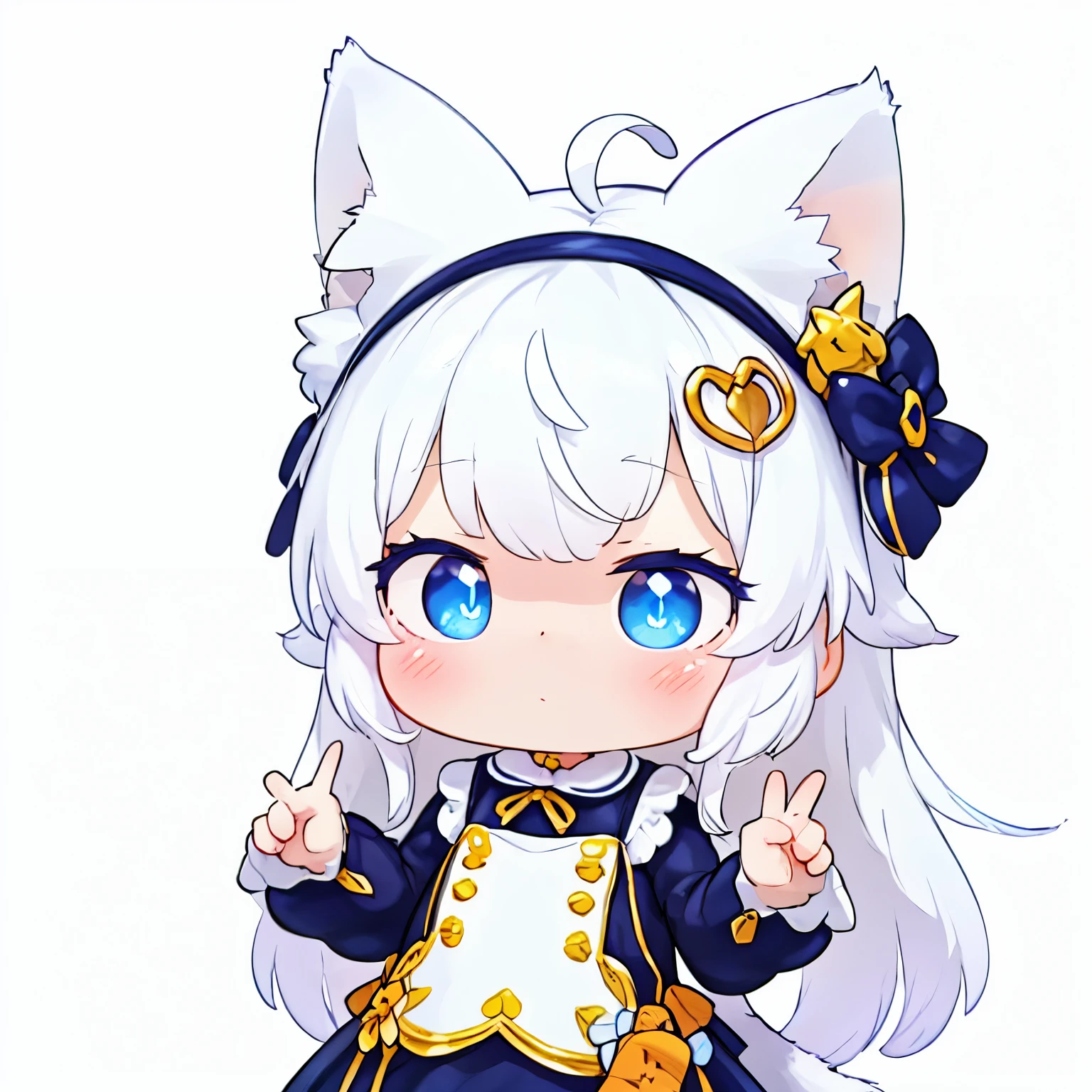 Anime girl with white hair and blue eyes wearing a cat costume - SeaArt AI