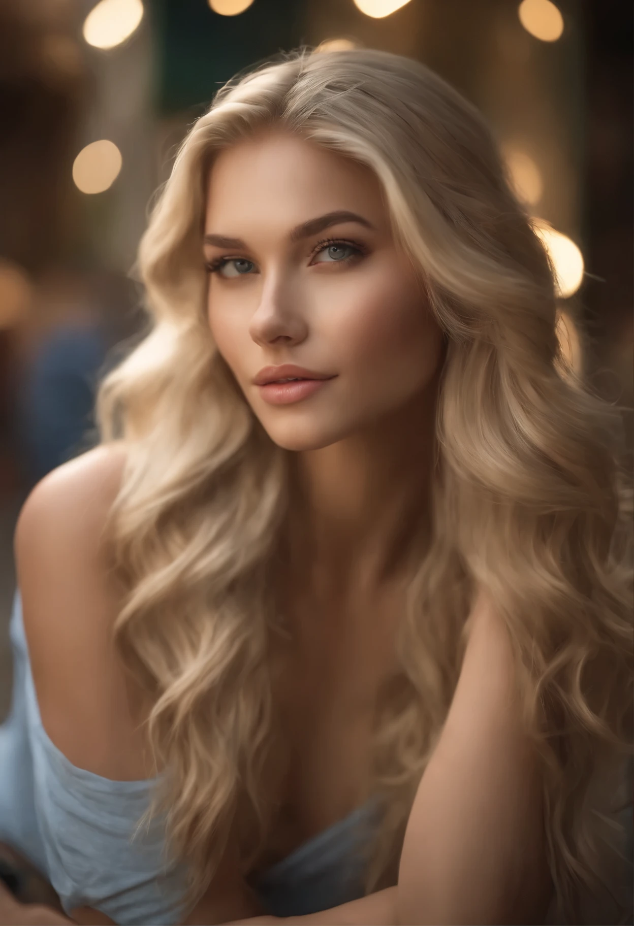 Blonde girl with extra long wavy blonde hair, detailed alluring eyes, long sexy legs, wearing tiny shorts, t-shirt, ((detailed facial features)), (finely detailed skin), pale skin, realistic skin texture, extreme skin details, (pores:0.1), in the background beautiful mall, best quality masterpiece, photorealistic, hyperrealistic, detailed, 8k, HDR, (Soft color: 1.2), shallow depth of field, broad light, high contrast, backlighting, bloom, light sparkles, chromatic aberration, sharp focus, RAW color photo