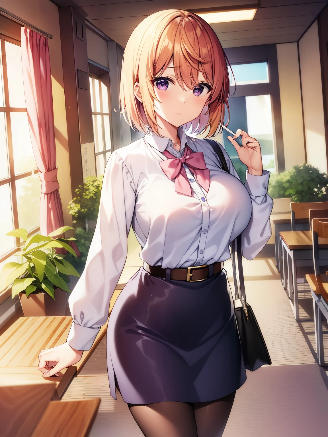 idiot girl、Atsuko Oshieda、big tits milf、big tits milf、big tits milf、blonde、short hair、bangs、purple eyes、pink shirt、long sleeve、shirt tucked in、white belt、pencil skirt、purple skirt、black pantyhose、high heels、red footwear、28-year-old female teacher。頭脳が壊滅的なYoshikoを少しでも賢くさせようとするがいつも空回りし、それどころかYoshikoに洗脳されかけることも。Yoshiko:I、I know that I don't know!As a result, even though it was a high school exam, it included addition.(もちろんYoshikoは解けていない)。Graduated from an all-girls school&The result of devoting yourself to work、History of not having a boyfriend=I have reached the age、I fell in love at first sight with Yoshio-sama who suddenly appeared.