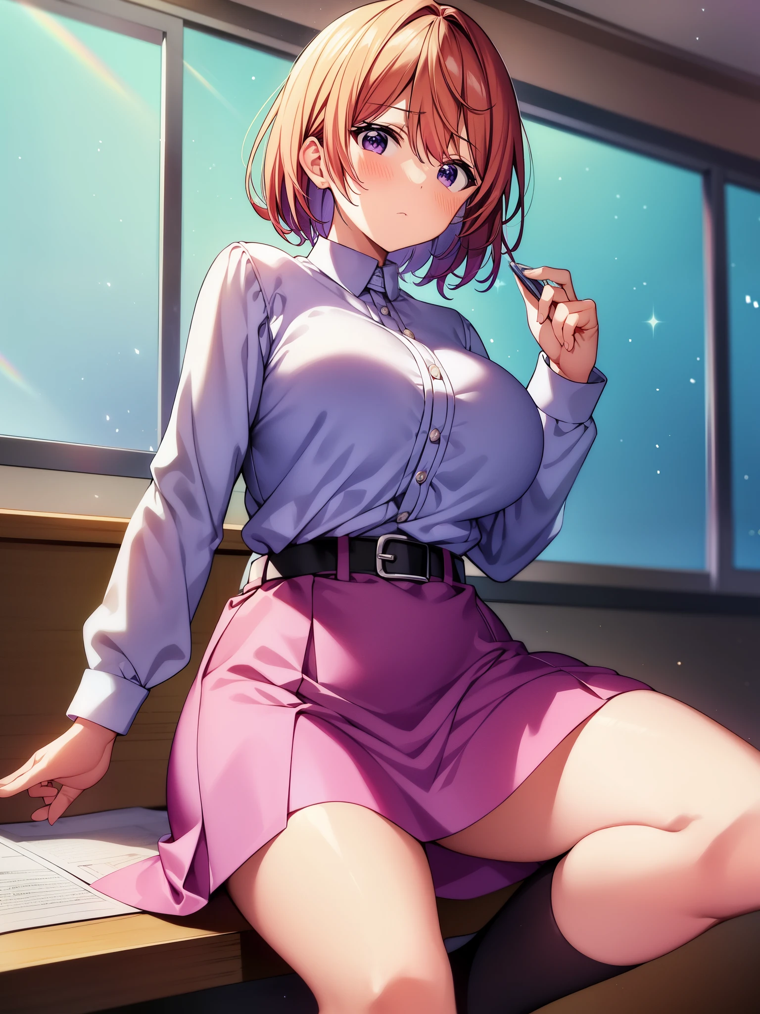 idiot girl、Atsuko Oshieda、big tits milf、big tits milf、big tits milf、blonde、short hair、bangs、purple eyes、pink shirt、long sleeve、shirt tucked in、white belt、pencil skirt、purple skirt、black pantyhose、high heels、red footwear、28-year-old female teacher。頭脳が壊滅的なYoshikoを少しでも賢くさせようとするがいつも空回りし、それどころかYoshikoに洗脳されかけることも。Yoshiko:I、I know that I don't know!As a result, even though it was a high school exam, it included addition.(もちろんYoshikoは解けていない)。Graduated from an all-girls school&The result of devoting yourself to work、History of not having a boyfriend=I have reached the age、I fell in love at first sight with Yoshio-sama who suddenly appeared.