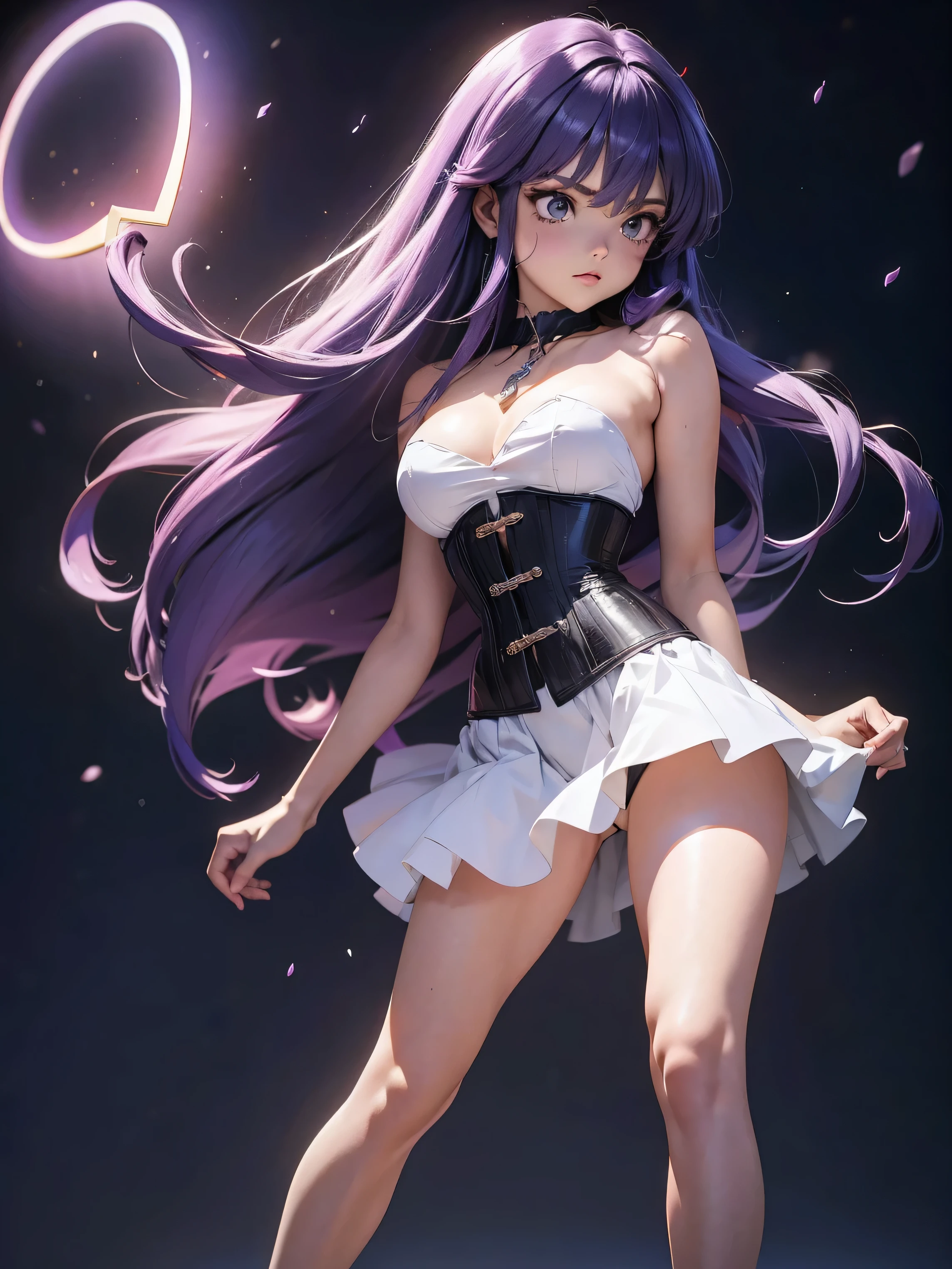 Garota anime de cabelo purple com saia vestido longo purple meio transparente e espartilho, , corpo bonito, seios grandes, com hand in panties , hand in purple hair, Garota sexy, purple hair, mechas de cabelo laterais, mechas de cabelo na lateral do rosto, beautiful lighting, sombras suaves, olhos azuis, pernas bonitas, cabelo longo roxo, estilo anime, personagem Shampoo Chan, Autora Rumiko Takahashi, Baseado em obra de Rumiko Takahashi, Anime Ranma 1/ 2, decote sexy, quadril robusto, corpo inteiro, corpo inteiro, busto grande, garota jovem com corpo belo e bonito, sandals on his feet, garota 16 anos usando saia e corset pink e purple meio transparente, garota anime, estilo anime, beautiful feet in sandals, 45° viewing angle, ao ar livre, peito grande, seios bonitos, cabelo purple, sandals on the feet, pernas bonitas, sexy, belas pernas, Sandalias, seios grandes, corpo completo, corpo inteiro, feet with sandals, anime realista, saia, sarja roxa, personagem realista sexy, straight standing posture, ao ar livre, calcinha pink, hand in panties, saia vestido com 50% de opacidade meio translucida