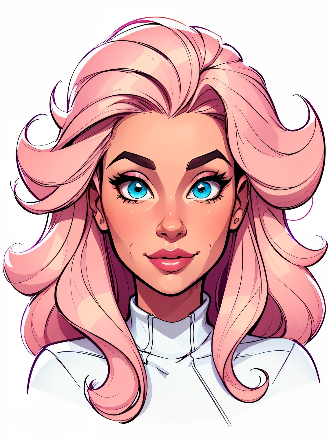 (cartoon style:1.2), Cartoon image of a woman with big hair and coffee, Super cute funky girl, Cartoon style illustration, Cartoon Art Style, Cartoon Art Style, Digital illustration style, Highly detailed character design, cute detailed digital art, City Girl Fan Art, Portrait Character Design, beautiful digital illustration, high quality portrait, Comic art, Character Design Portrait, simple white background