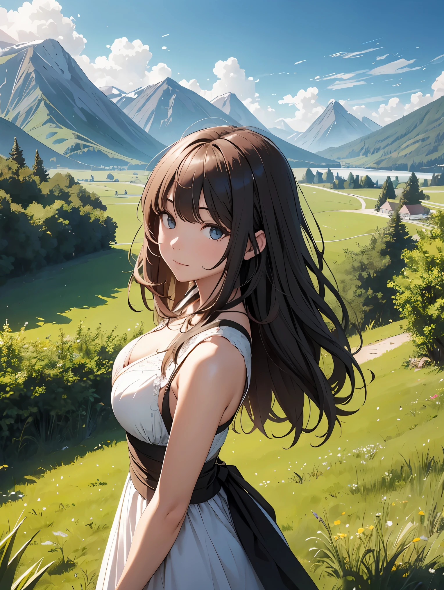 In a green meadow is a girl who leads a group of knights.
BREAK
With a brave expression, guides them to their destination.
BREAK
Behind her, A green forest extends and beyond that, Mountains rise in the distance.
BREAK
The most suitable effect for this scene would be a watercolor painting technique to capture the softness of the meadow and the fluidity of movement.. ,((detailed)), ((high quality)),((well structured)),((anatomically correct)),((good composition)), ((good perspective)),((masterpiece)), ( ( detailed outline)),((extremely detailed)),((digital art)), digital illustration, ((well-proportioned bodies)), high resolution, high definition, full definition, full resolution, detailed face, 4k,HD, Sharp,perfect,depth,with depth,sharp focus,Depth of field