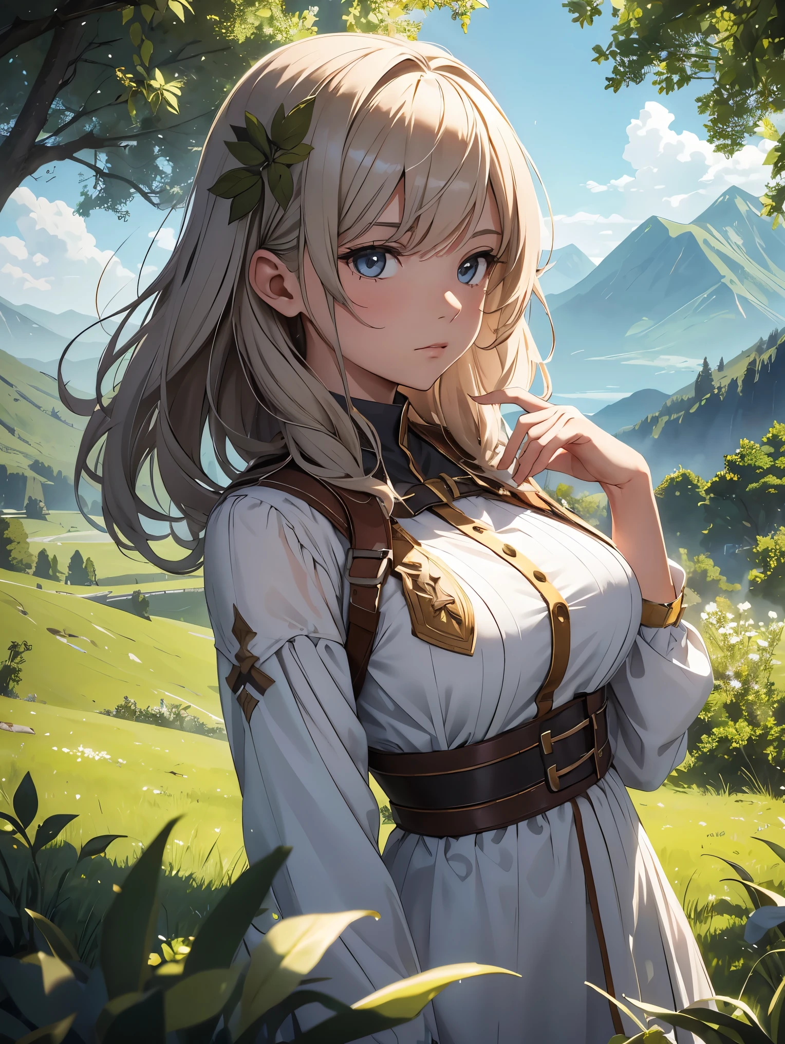 In a green meadow is a girl who leads a group of knights.
BREAK
With a brave expression, guides them to their destination.
BREAK
Behind her, A green forest extends and beyond that, Mountains rise in the distance.
BREAK
The most suitable effect for this scene would be a watercolor painting technique to capture the softness of the meadow and the fluidity of movement.. ,((detailed)), ((high quality)),((well structured)),((anatomically correct)),((good composition)), ((good perspective)),((masterpiece)), ( ( detailed outline)),((extremely detailed)),((digital art)), digital illustration, ((well-proportioned bodies)), high resolution, high definition, full definition, full resolution, detailed face, 4k,HD, Sharp,perfect,depth,with depth,sharp focus,Depth of field