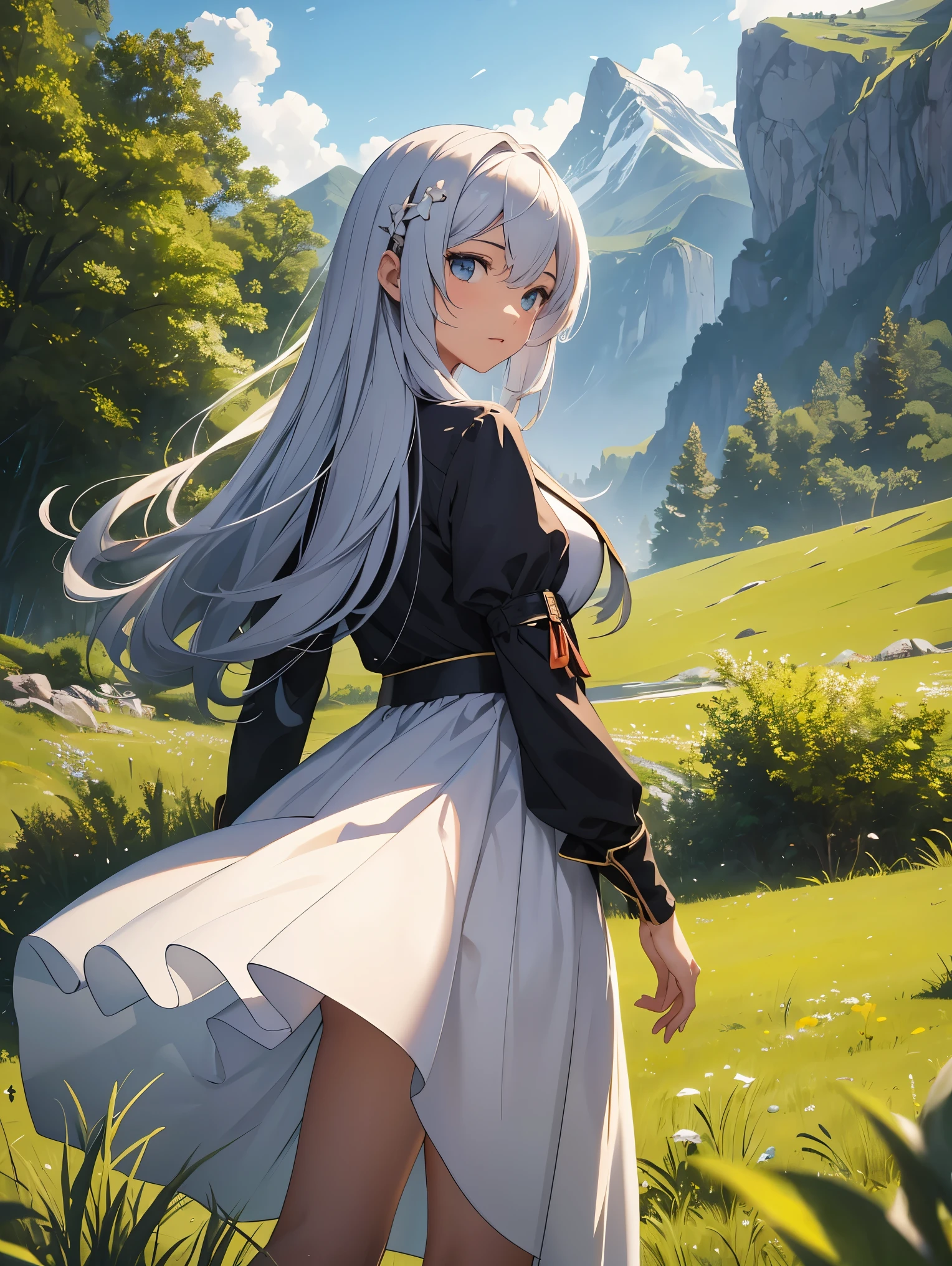 In a green meadow is a girl who leads a group of knights.
BREAK
With a brave expression, guides them to their destination.
BREAK
Behind her, A green forest extends and beyond that, Mountains rise in the distance.
BREAK
The most suitable effect for this scene would be a watercolor painting technique to capture the softness of the meadow and the fluidity of movement.. ,((detailed)), ((high quality)),((well structured)),((anatomically correct)),((good composition)), ((good perspective)),((masterpiece)), ( ( detailed outline)),((extremely detailed)),((digital art)), digital illustration, ((well-proportioned bodies)), high resolution, high definition, full definition, full resolution, detailed face, 4k,HD, Sharp,perfect,depth,with depth,sharp focus,Depth of field