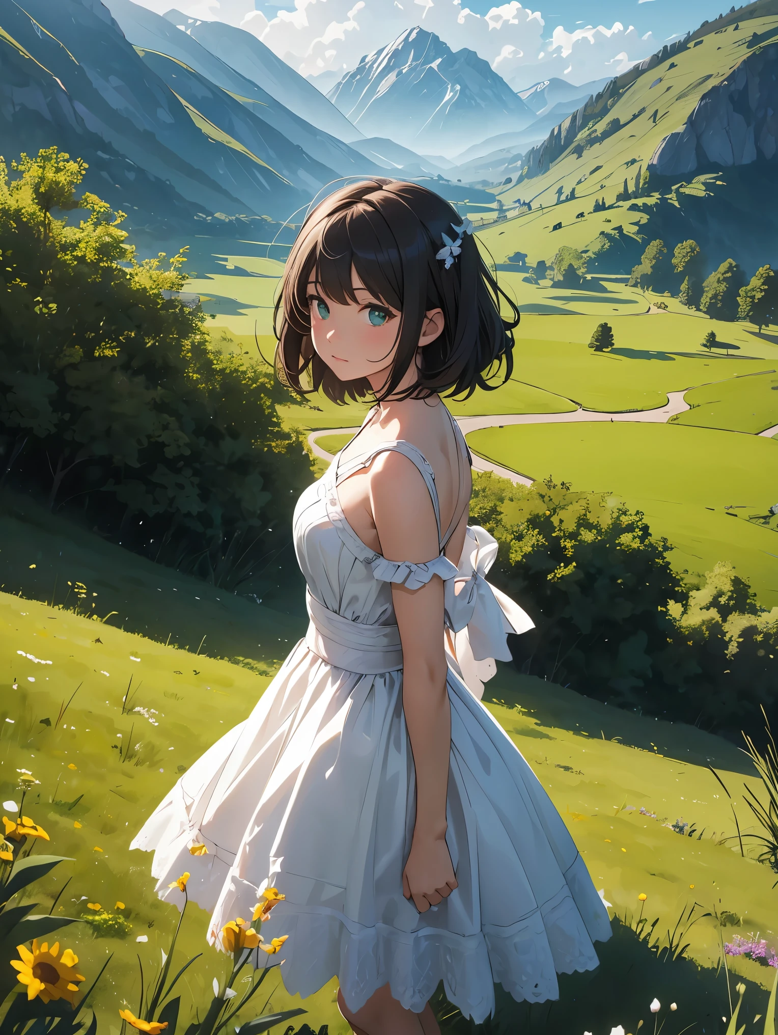 In a green meadow is a girl who leads a group of knights.
BREAK
With a brave expression, guides them to their destination.
BREAK
Behind her, A green forest extends and beyond that, Mountains rise in the distance.
BREAK
The most suitable effect for this scene would be a watercolor painting technique to capture the softness of the meadow and the fluidity of movement.. ,((detailed)), ((high quality)),((well structured)),((anatomically correct)),((good composition)), ((good perspective)),((masterpiece)), ( ( detailed outline)),((extremely detailed)),((digital art)), digital illustration, ((well-proportioned bodies)), high resolution, high definition, full definition, full resolution, detailed face, 4k,HD, Sharp,perfect,depth,with depth,sharp focus,Depth of field