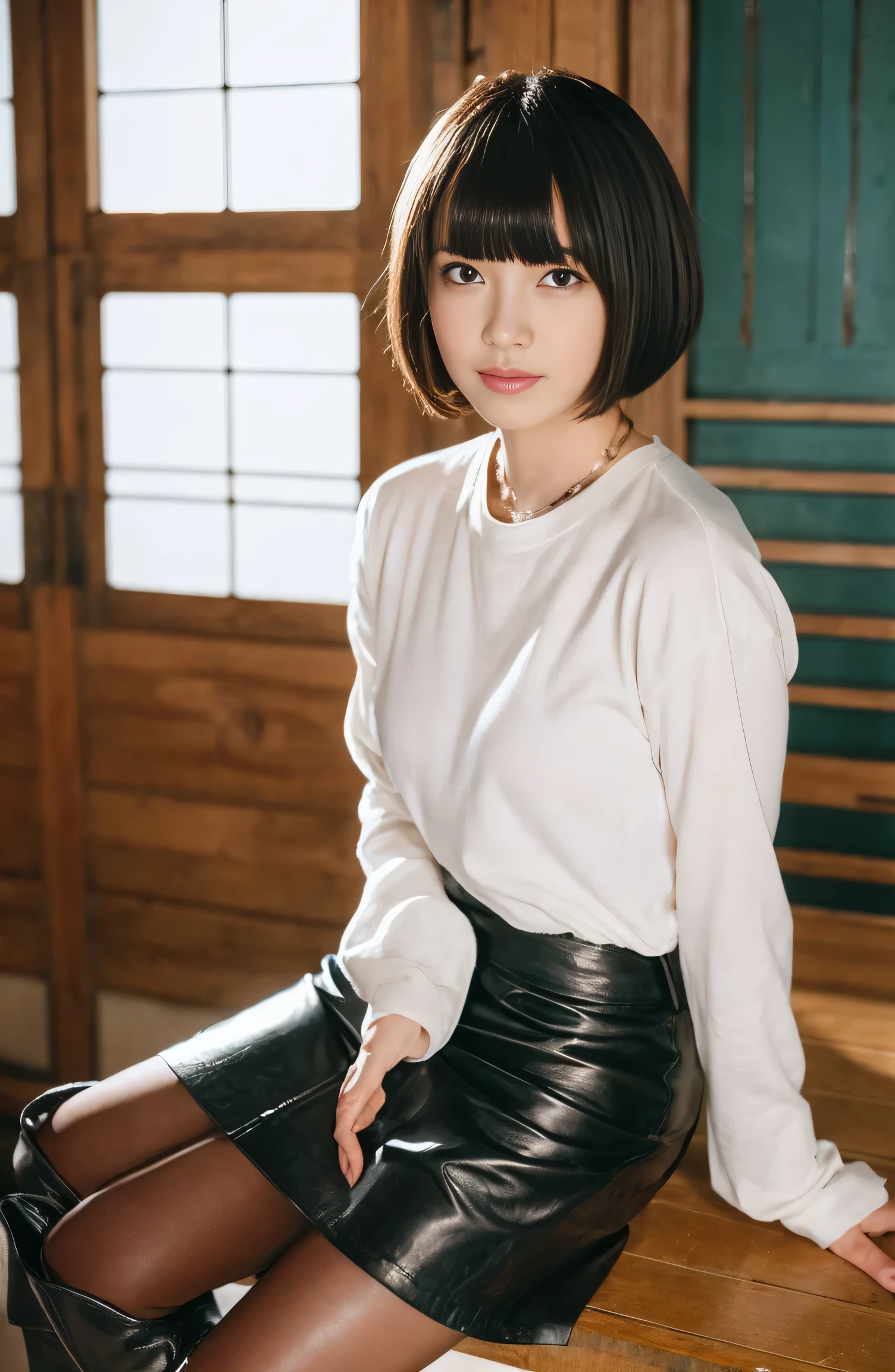 beautiful girl leather skirt leather boots Bobbappa bangs big eyebrows short bob butt Erotic shaved bob seaweed cut Knee-high boots black light blue pink VeryShort bowl cut、
beautiful girl,leather skirt,leather boots,Bobbappa,butt,Patsun,Patsun bangs,big eyebrows,short bob,butt,Erotic,shaved bob,Wakame-chan cut,Knee-high boots,blunt bangs,bowl cut hair,enamel,VeryShort,Bowl cut,bobbed hair,lipstick,embarrassed,photorealistic,hyperrealistic,masterpiece, best quality,ultra-detailed,super detailed skin,detailed,perfect anatomy、( highest quality、8K、masterpiece: 1.1 )、