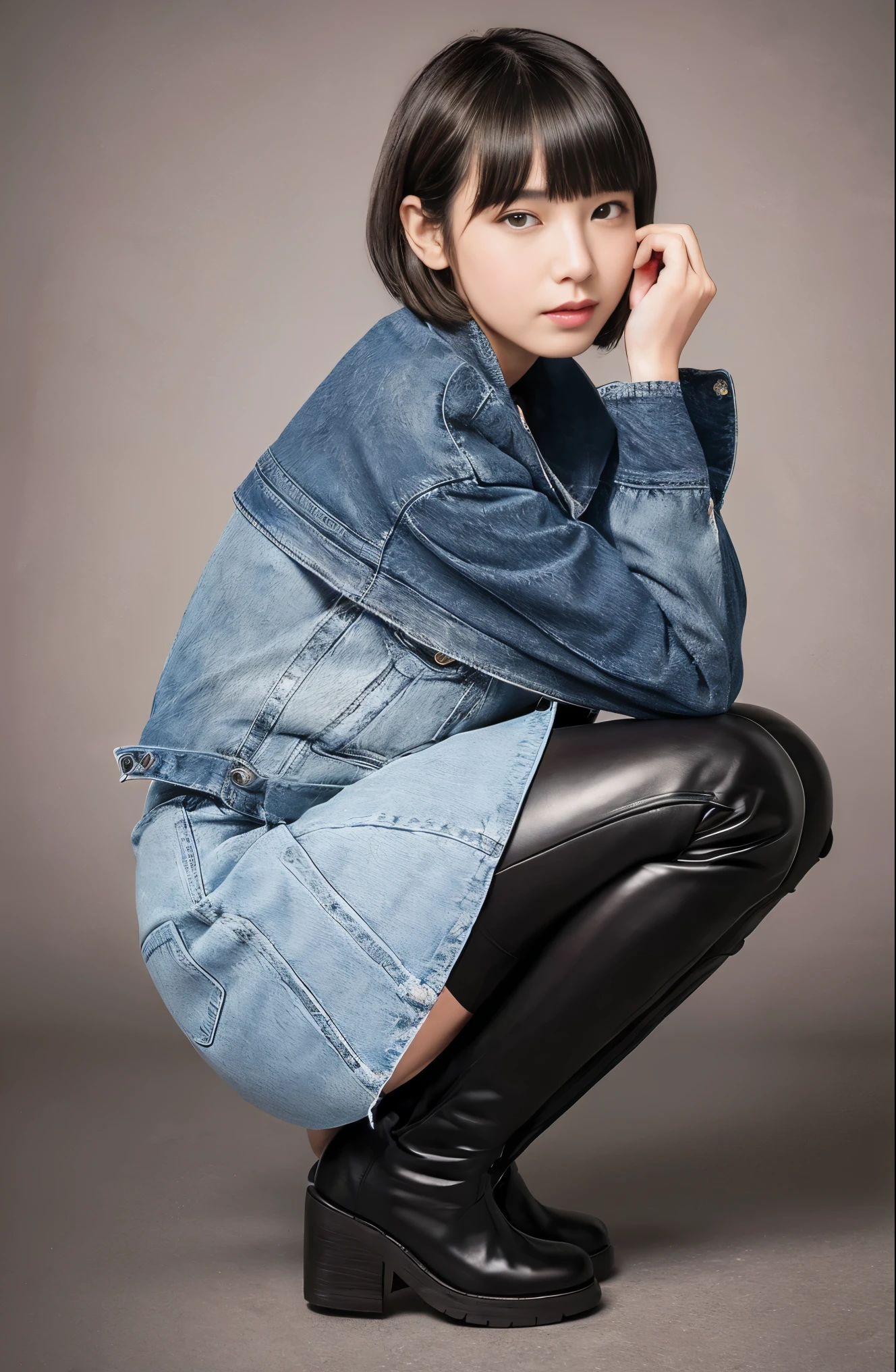 beautiful girl leather skirt leather boots Bobbappa 前髪 でか眉毛 short bob おbutt Erotic パイパンボブ 海苔カット Knee-high boots 黒 水色 ピンク VeryShort ボウルカット、beautiful woman、Japanese、korean model、beautiful girl,leather skirt,leather boots,Bobbappa,短いBobbappa、butt,Patsun,Patsun前髪,big eyebrows,short bob,butt,Erotic,shaved bob,Wakame-chan cut,Knee-high boots,blunt bangs,bowl cut hair,enamel,VeryShort,Bowl cut,bobbed hair,lipstick,embarrassed,photorealistic,hyperrealistic,masterpiece, best quality,ultra-detailed,super detailed skin,detailed,perfect anatomy、( highest quality、8K、masterpiece: 1.1 )、