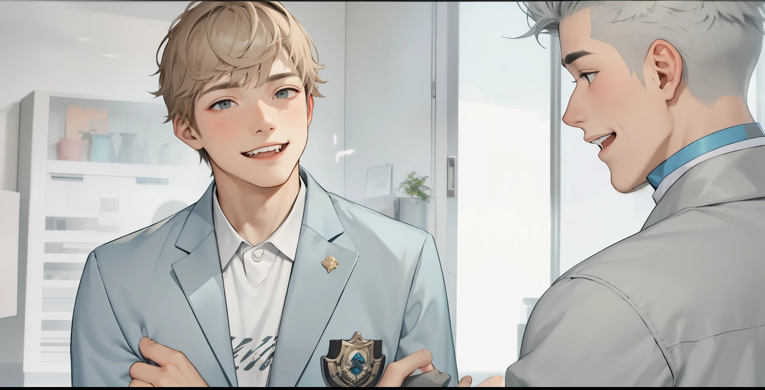 beautiful boy smiles with his friend