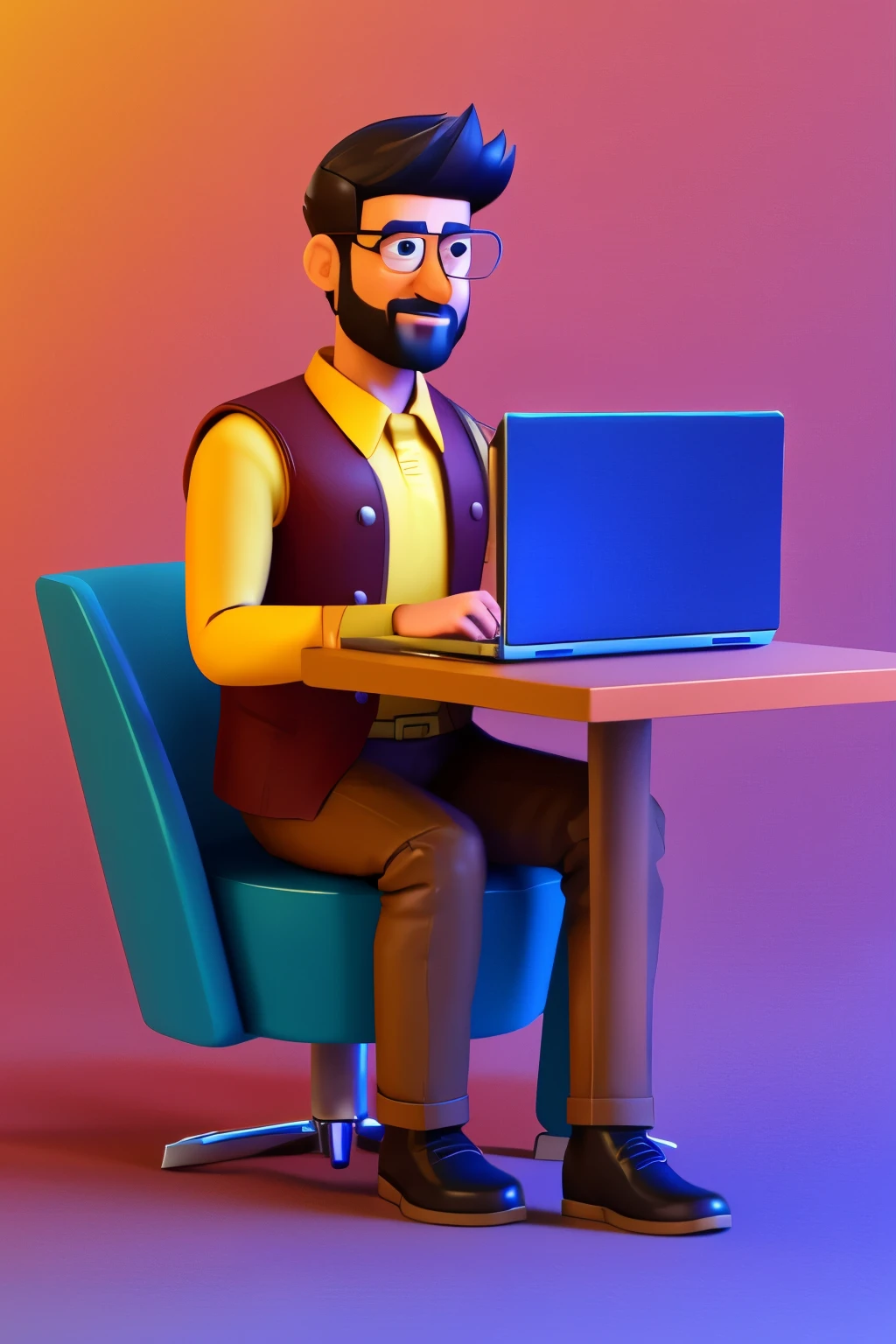 arafed man sitting on a chair with a laptop and various icons, 2d illustration, 2 d illustration, 3 d illustration, 3d illustration, digital character illustration, animation style render, 3d character, 3 d character, promotional render, avatar for website, for hire 3d artist, corporate animation style, 3d characters, 3 d character render