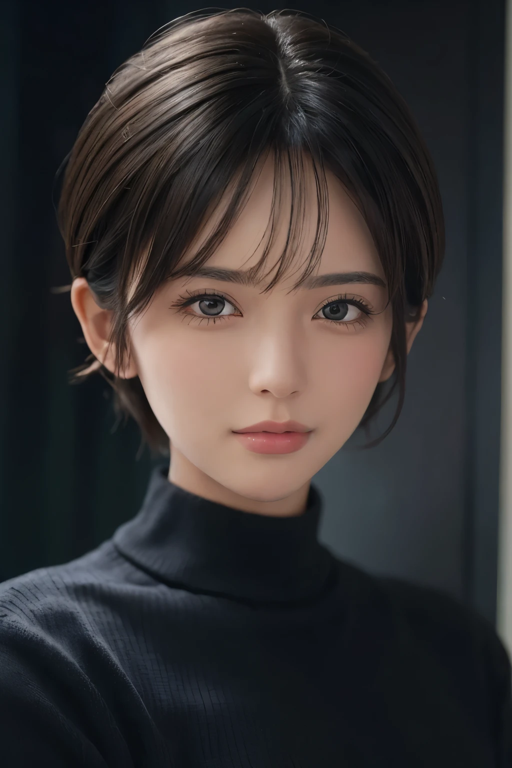(masterpiece:1.3), (8K, realistic, Raw photo, highest quality: 1.4), (1 girl), beautiful face, (realistic face), (black hair, short hair:1.3), beautiful hairstyle, realistic eyes, detailed and beautiful eyes, (realistic skin), beautiful skin, (sweater), disorganized, Charm, ultra high resolution, surreal, very detailed, 黄金比 short hair ピクシーカット 笑顔 茶髪