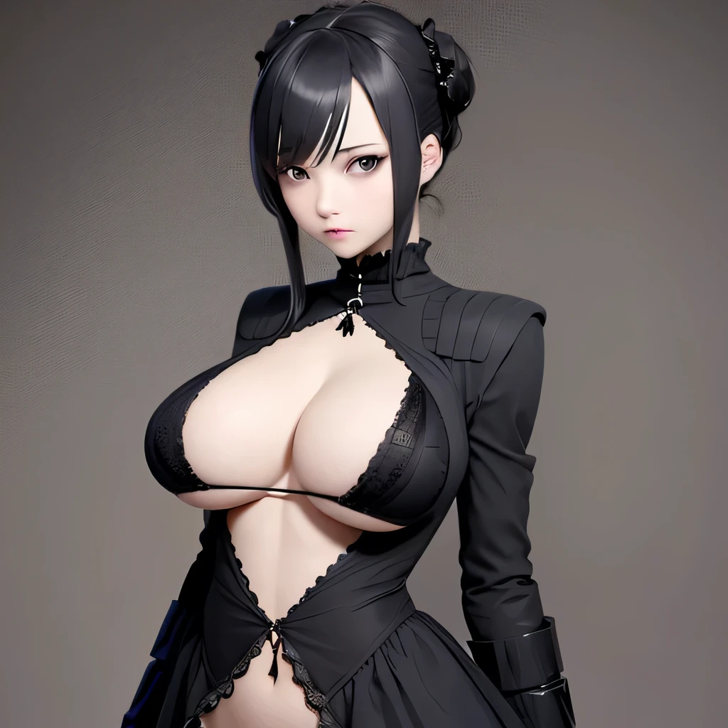 gothic ta,fine-grained clothes, panty shot, underboob, large breast,(button gap:1.1),