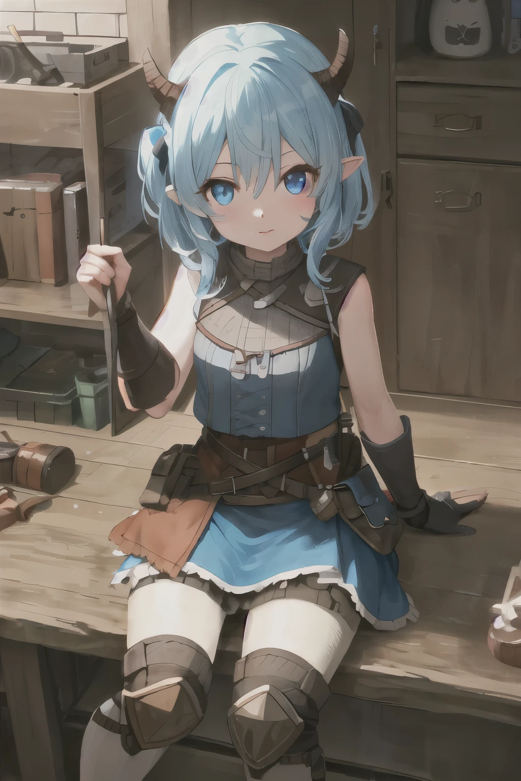 An orc girl has blue eyes 
