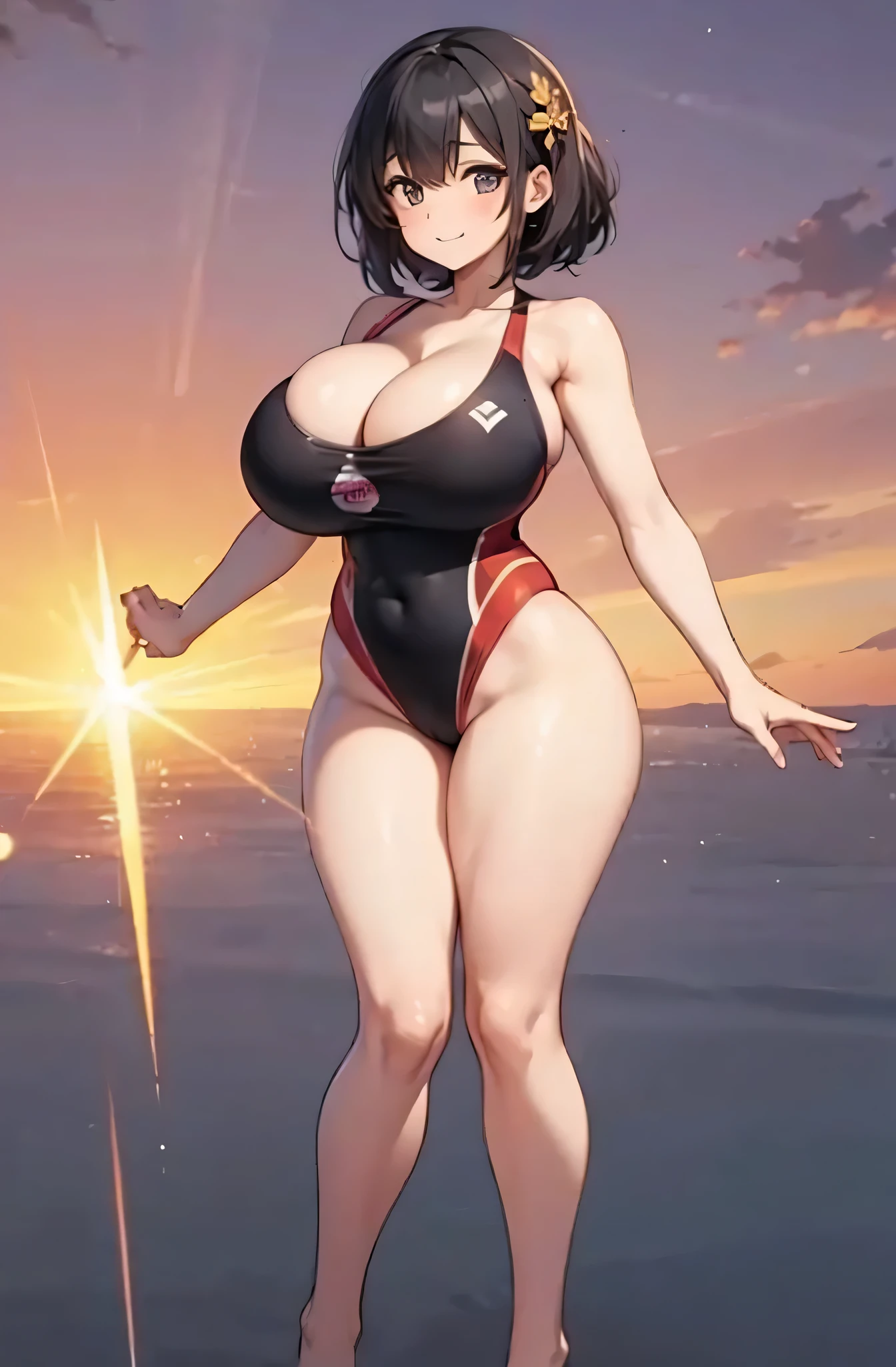 (1girl:1.5),(color々pose:2.0),(Smile Beam:1.5),(full body),((huge breasts:1.6)),(huge saggy breasts:1.6), ((cleavage:1.5)),((competition swimsuit:1.5)),((High leg:1.5), 40 years old,masterpiece,hyper quality, very detailed,perfect picture,3D,8k,High resolution,seductive anime girl, medium hair:1.3,black hair,(black eye:1.5),sporty hairstyle,Smooth anime CG art,