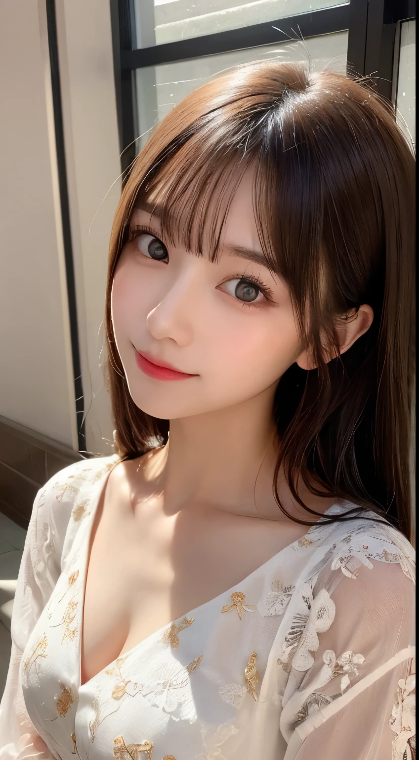 table top, highest quality, shape, Super detailed, finely, High resolution, 8k wallpaper, 完璧なダイナミックな構shape, beautiful and detailed eyes, straight hair, small breasts, natural color lip, random sexy pose,smile,20 year old girl、midnight、Beautiful and dense face、perfect and beautiful face,Big eyes、Raw photo、Expressing feminine poses with your whole body、beautiful and detailed eyes、small face、beautiful duplex、slim face and style,beautiful golden ratio face、floral pattern dress