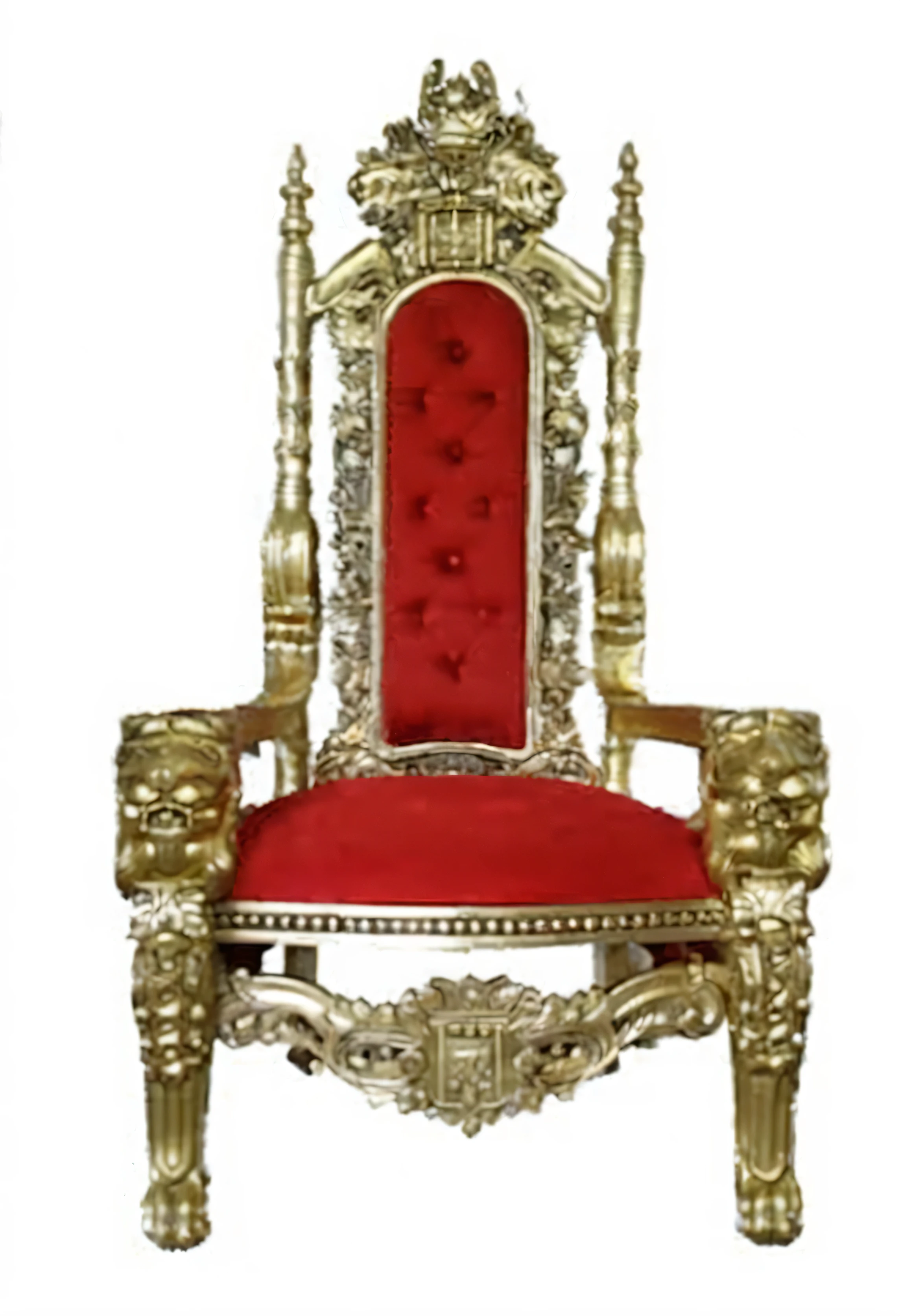 a close up of a gold trono with red velvet and gold decorations, gold trono, trono, golden trono, sit on trono, sitting in a gilded trono, sitting on trono, sitting on an ornate trono, sitting on the trono, sitting on an royal trono, sitting on a trono, sitting on golden trono, sitting on intricate trono, sitting on a golden trono