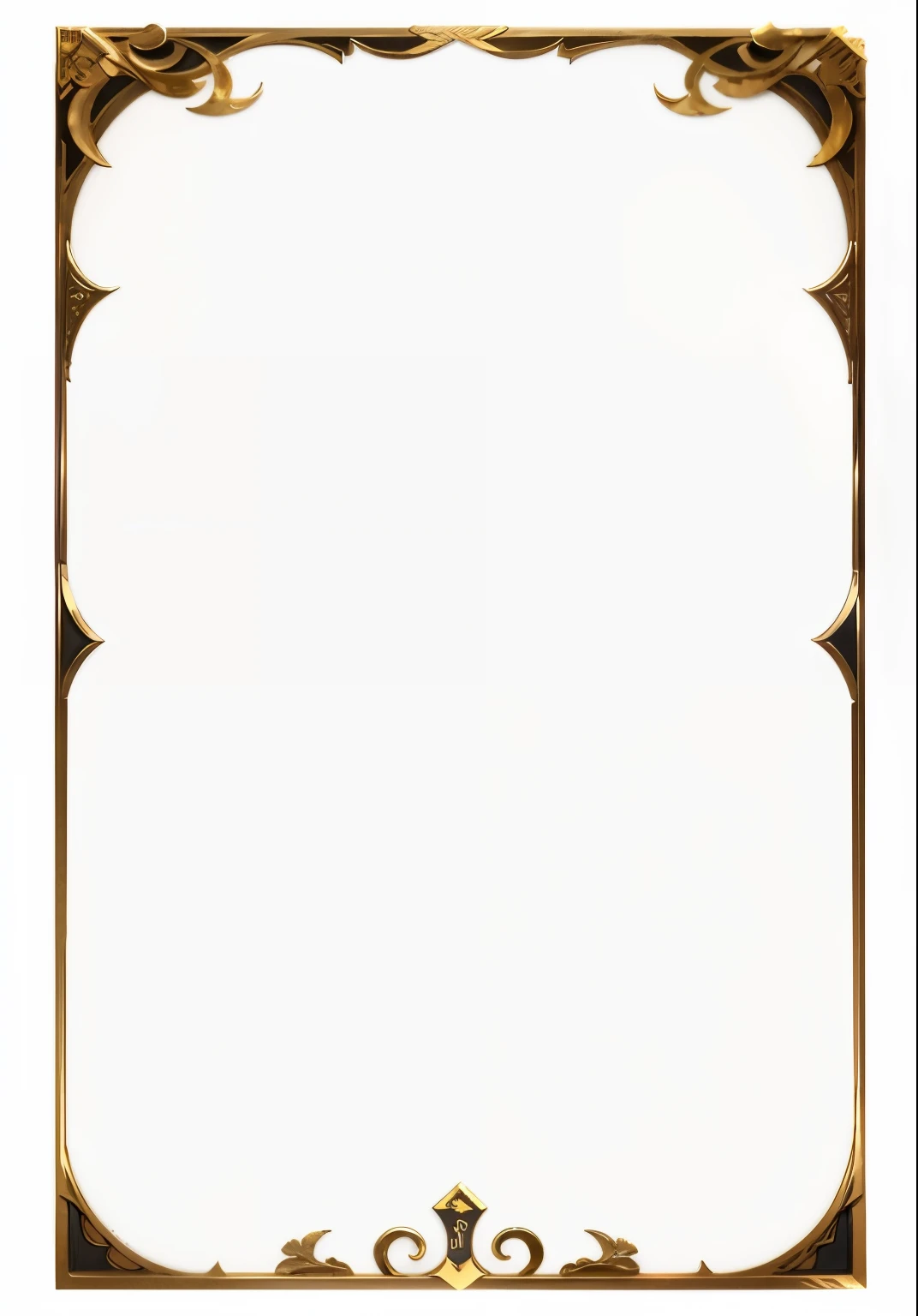 a close up of a gold frame with a white background, tall thin frame, game overlay, vertical movie frame, golden art nouveau scythe blade, thin intricate art nouveau frame, game card frame, full view blank background, meme template, art nouveau frame, tarot card frame, card frame, ornate borders + concept art, tilted frame, overlay, wide frame