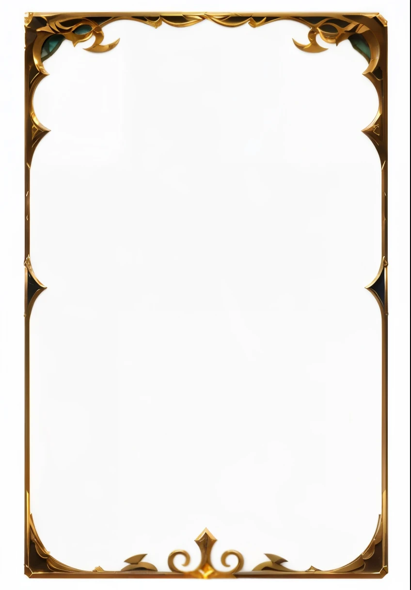 a close up of a gold frame with a white background, tall thin frame, game overlay, vertical movie frame, golden art nouveau scythe blade, thin intricate art nouveau frame, game card frame, full view blank background, meme template, art nouveau frame, tarot card frame, card frame, ornate borders + concept art, tilted frame, overlay, wide frame