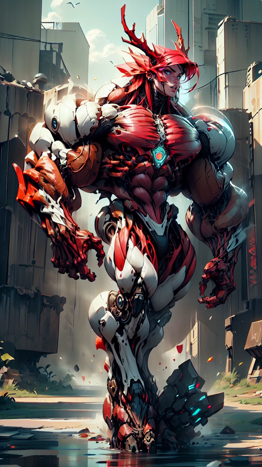 Cinematic, clear facial features and insanely detailed, the image captures the essence of (1 girl), (megan fox:1.25), (long red hair), (carnage skinless physique:1.25), (1 super muscular undead skinless succubus with gigantic horns:1.25), (covered in red necrotic rotting skinless muscle:1.25), (exposed muscles & veins everywhere:1.25), (perfect fingers:1.25) (full body pose:1.25). The color grading is beautifully done, enhancing the overall cinematic feel. Unreal Engine makes her appearance even more mesmerizing. With depth of field (DOF), every detail is focused and accentuated, drawing attention to her eyes and hair. Peak image resolution utilizing super-resolution technology ensures pixel perfection. Cinematic lighting enhances her aura, while anti-aliasing techniques like FXAA and TXAA keep the edges smooth and clean. Adding realism to the muscular bio-mecha succubus , RTX technology enables ray tracing. Additionally, SSAO (Screen Space Ambient Occlusion) gives depth and realism to the scene, the girl's presence even more convincing. In the post-processing and post-production stages, tone mapping enhances the colors, creating a captivating visual experience. The integration of CGI (Computer-Generated Imagery) and VFX (Visual Effects brings out her demonic features seamlessly . Incredible level of detail, with intricate elements meticulously crafted, the artwork hyper maximalist and hyper-realistic. Volumetric effects add depth and dimension, with unparalleled photorealism. 8k resolution rendering ensures super detailed visuals. The volumetric lighting adds a touch of magic, highlighting her beauty and aura in an otherworldly way. High Dynamic Range (HDR) tech makes the colors pop, adding richness to the overall composition. Ultimately, this artwork presents an unreal, yet stunningly real portrayal of an incredibly beautiful bio-mecha succubus girl. The sharp focus ensures that every feature is crisply defined, creating a captivating presence. (girl face:1.45)