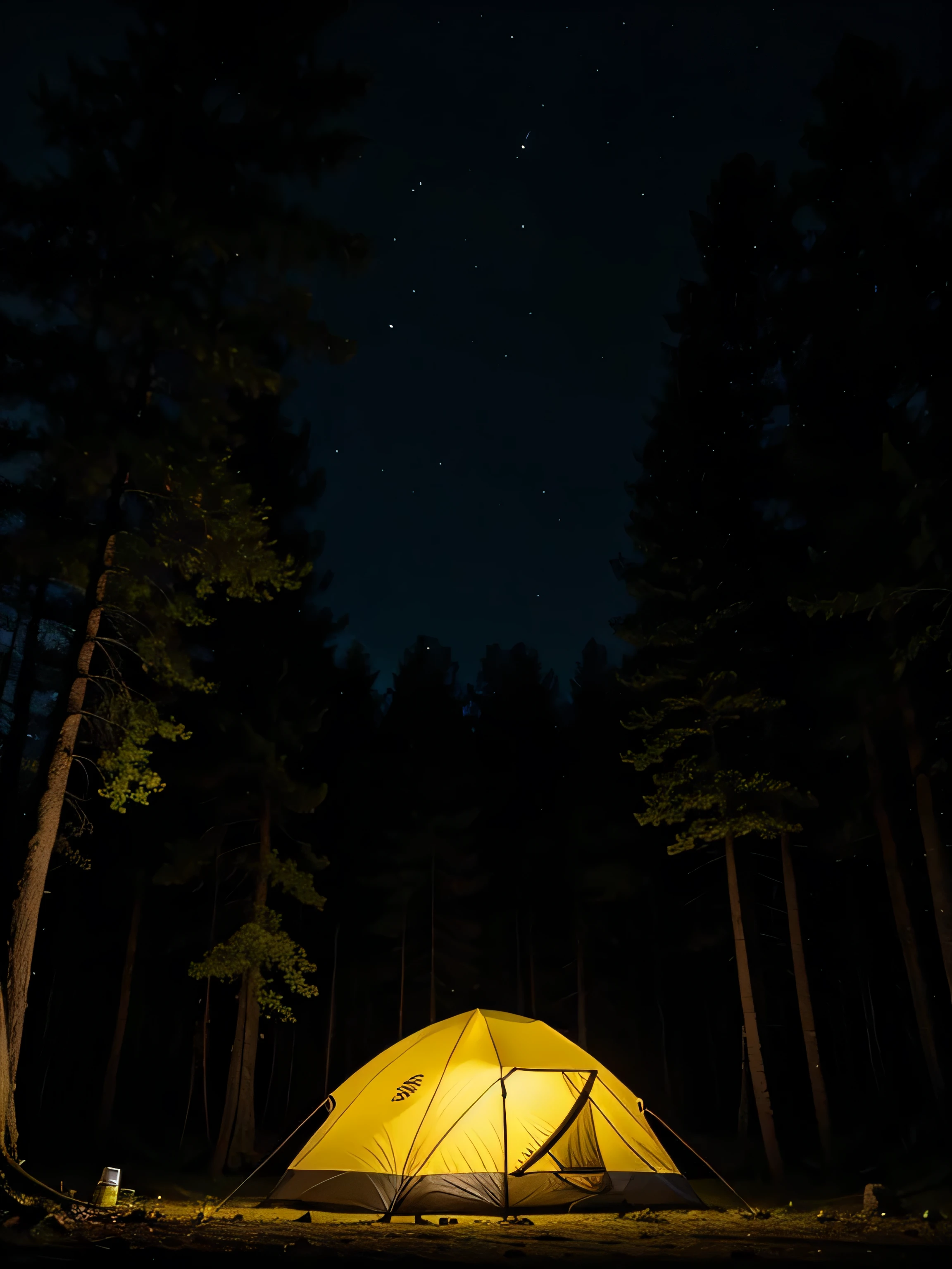 night forest、yellow tent、There'there's no one here