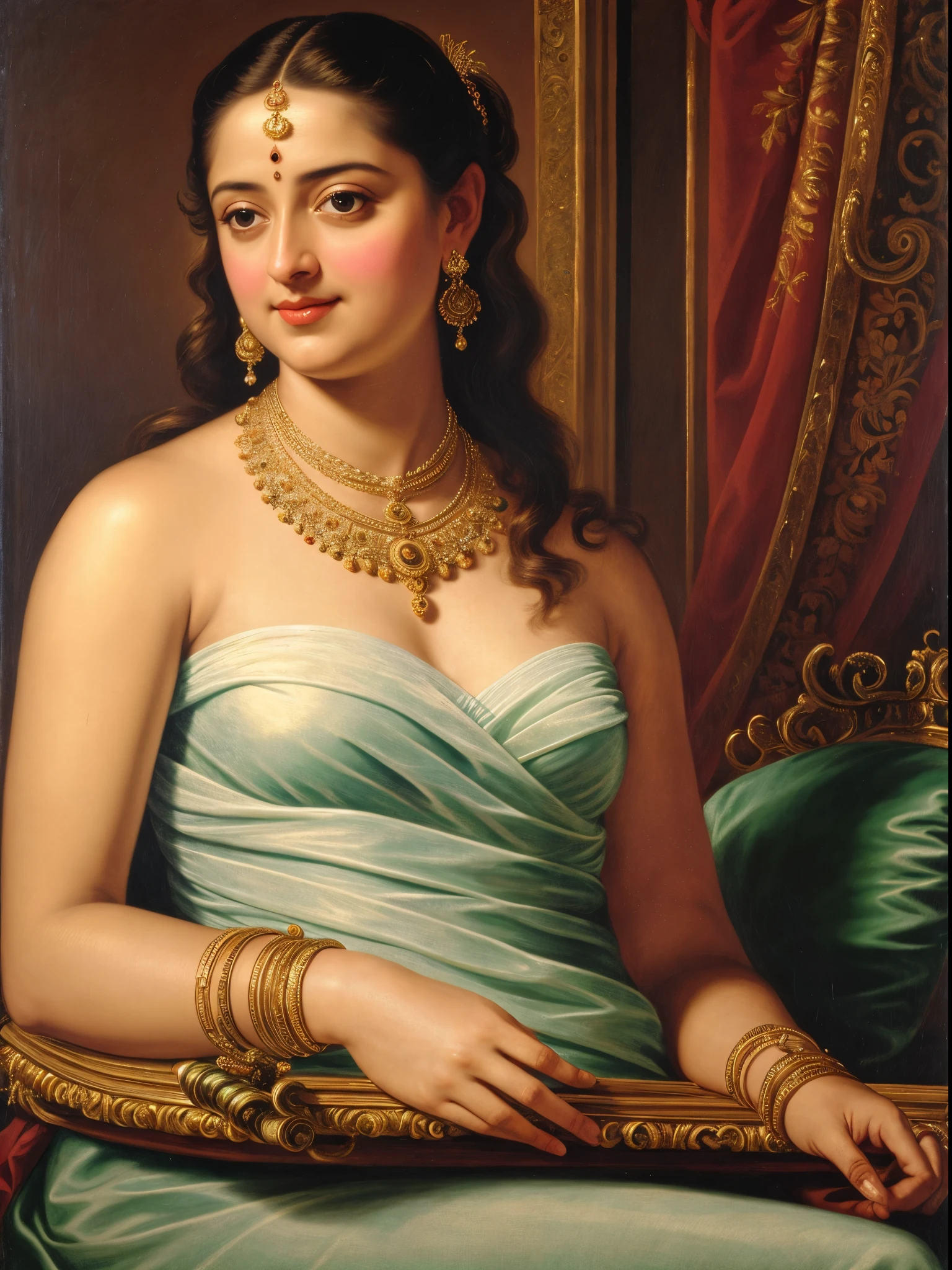 Looks like Anushka Shetty, Masterpiece, Best quality, high clarity eyes, beautifully styled hair, critically flawless,sharp picture, Full portrait, High pixels, perfect face, perfect eyes, beautiful face, perfect hands,perfect fingers, in Peter Paul Rubens style, by Peter Paul Rubens, baroque style, acrylic on canvas, highly detailed, description: "Create a nymph inspired by the tales of Greek or Roman mythology, embodying the essence of a natural element or location, and possessing a unique ability or trait that sets her apart."