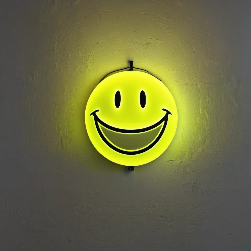 big smile face sign, neon color.