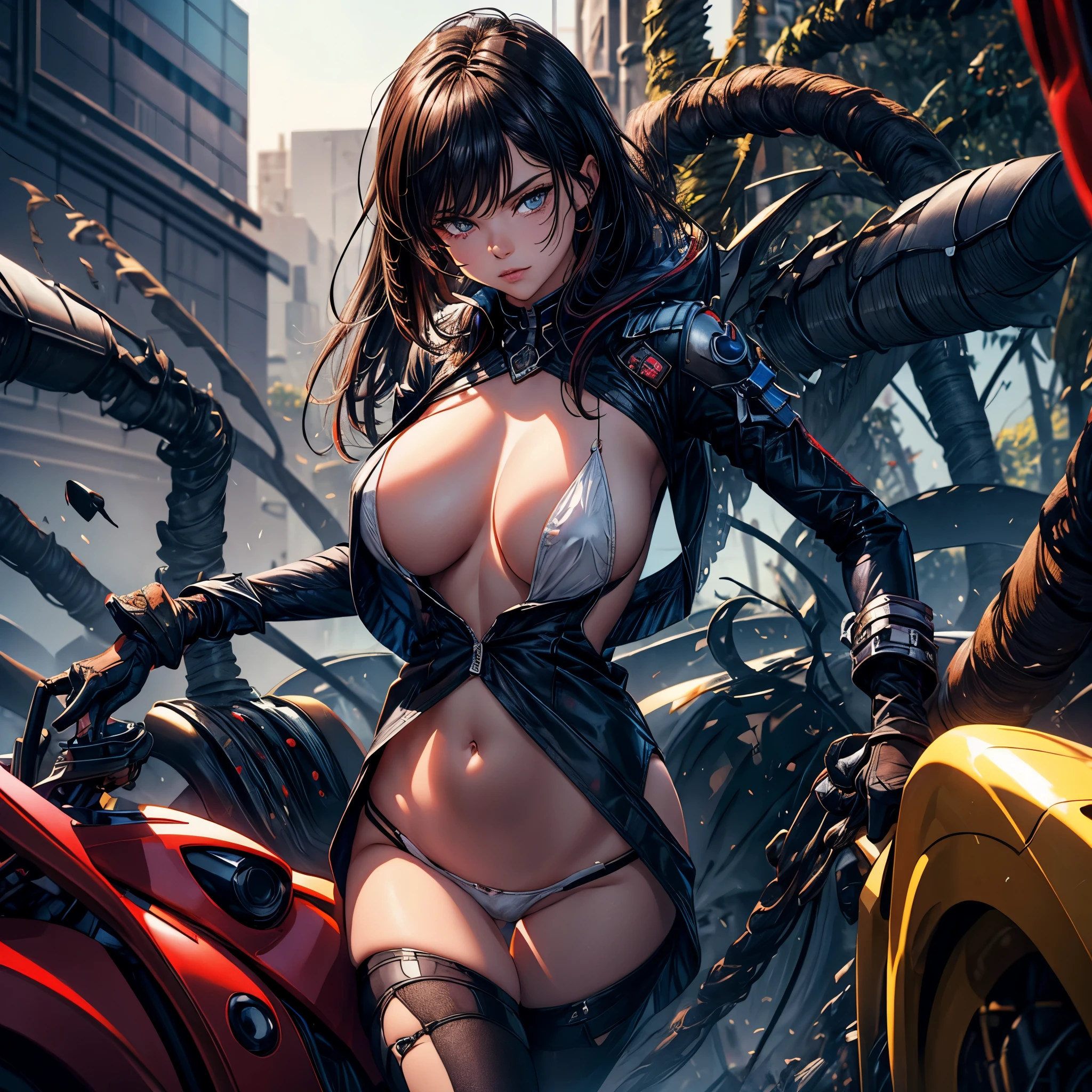 Masterpiece epic Urban bike_suit nickel mounted Motocycle_outfits optimal sunLight meticulously intricate luminescence volumetric lightning contrast ultra_highres pro-Photorealistic ultra_high_quality ultra_sharpness focus accurate max perfection reflex graduated reflection extreme improved Octane-rendered opengl-shaders glsl-shader UHD XT3 K 32K 16K 8K DSLR HDR UnrealEngine5 romm rgb pbr ombre analogique color-coded shading 3DCG fxaa global illumination cgi vfx sfx fkaa txaa rtx ssao post-processing post-production cell-shading tone-mapping natural Divine mature female synthetic Armored Suit GSDF headgear bubble glass transparent "full-body prosthesis" augmented cybernetic mercury gold sundrop contre-jours "Heavy Metal" Devastating war floraison Will-o'-the-wisp battle cyberpunk Goddess "Selena Gomez" dazzling walk Cosplay decorated Pilots Cowgirl Canada flag Fancy Vivid Yellow jukebox Symmetrical Athletic kilimandjaro Hairstyle Dreads bangs extatique Tanned Skin clean beautiful sensual Effects Cheekbones Embarrassed redderer eye-liner saphirs saturate beaux eyes dark black pupils brown iris lazulis turquoise mouth open tongue teeth obvious smiles Floating Jacket Eccentric Cape onyx Shoulders-Off Shirt Lace Clavicles White Papillotes embroidered breasts huge falling sideboob satin corsait red thick leather felt skirt matching ample swinging spinel navel waist reveal belt-chastity heart diamond padlock silver agate pubis bristles scarlet pubis-hairy indigo silk snap garters thighs legs boots, fleuraison bees tin incandescentes CGSCOSITY tattoo Cristallines hearth rubis invoque monster bee (EOS R6 135mm 1/1250s f/2.8 ISO400) blastflashlight flash blow glow opale straight armor heavy chrome flat rune lava bands glyphes Tourmaline plasma chef-d' equirectangular 360 background beholder chaos deep path strange population Earth outdoor mirror engravings handcuff Bruce_Weber girls sex "luis Royo" naked nsfw varied multi etc. add_detail:3