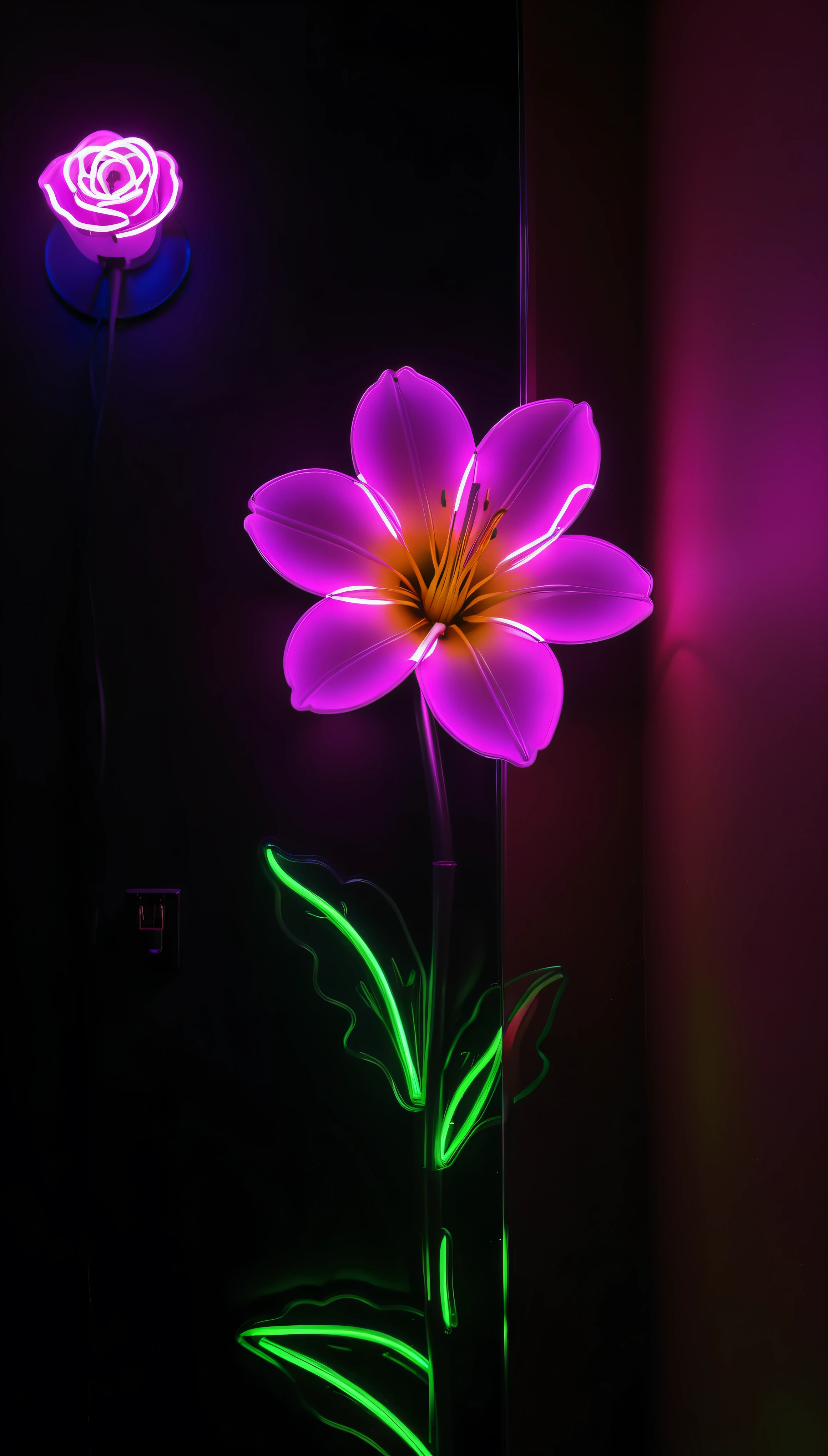 ((Masterpiece in maximum 16K resolution):1.6),((soft_color_photograpy:)1.5), ((Ultra-Detailed):1.4),((Movie-like still images and dynamic angles):1.3). | (Macro shot cinematic photo of a neon sign lamp in a fancy bathroom mirror), ((flower neon sign):1.5), (dim background), (macro lens), (illuminate), (luminous object), (fancy bathroom), (shimmer), (aromatic flowers), (visual experience),(Realism), (Realistic),award-winning graphics, dark shot, film grain, extremely detailed, Digital Art, rtx, Unreal Engine, scene concept anti glare effect, All captured with sharp focus. | Rendered in ultra-high definition with UHD and retina quality, this masterpiece ensures anatomical correctness and textured skin with super detail. With a focus on high quality and accuracy, this award-winning portrayal captures every nuance in stunning 16k resolution, immersing viewers in its lifelike depiction. | ((perfect_composition, perfect_design, perfect_layout, perfect_detail, ultra_detailed)), ((enhance_all, fix_everything)), More Detail, Enhance.