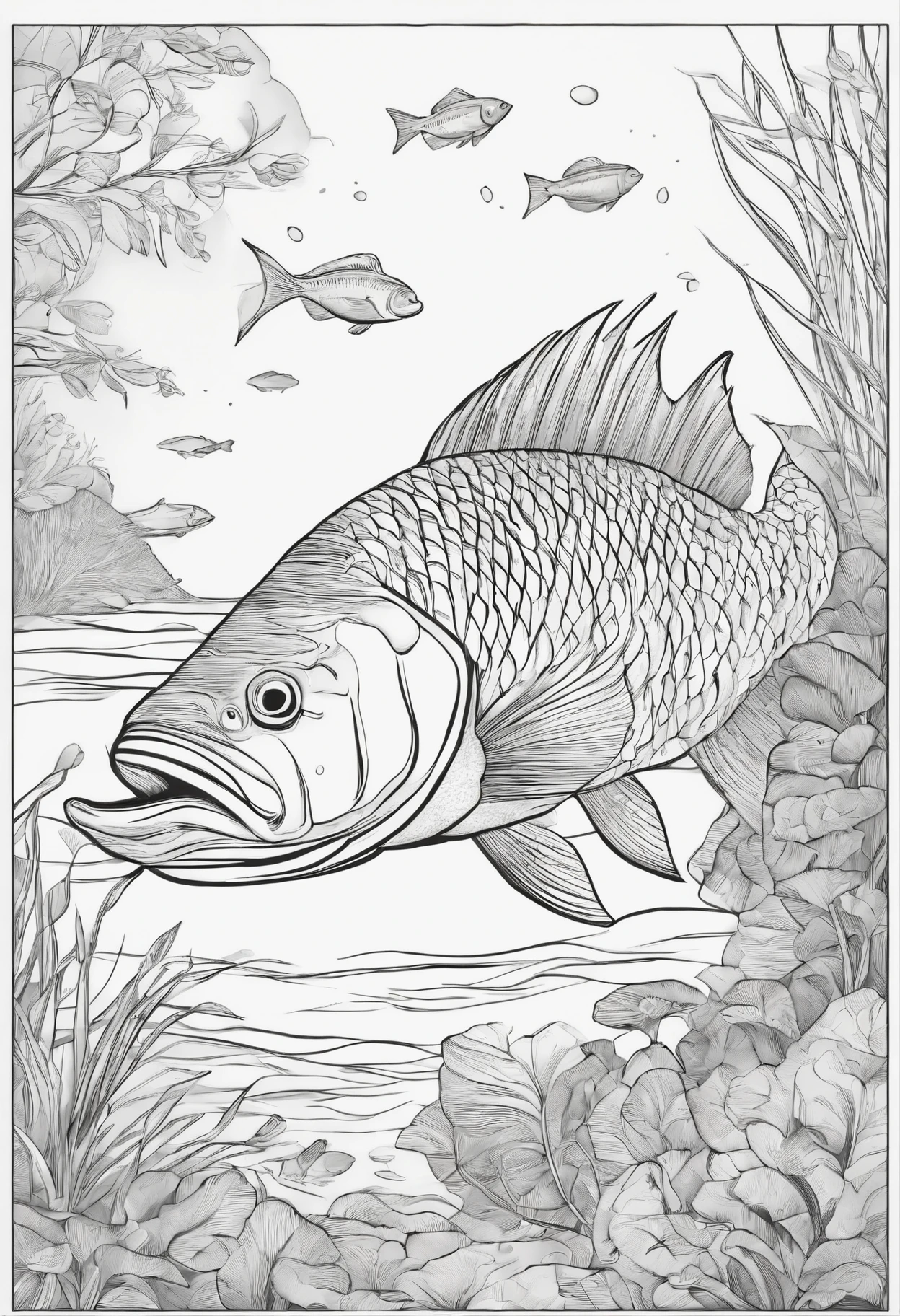 The Fish Coloring Book images in line art of fish and fisherman for kids ages 4-8 6-12