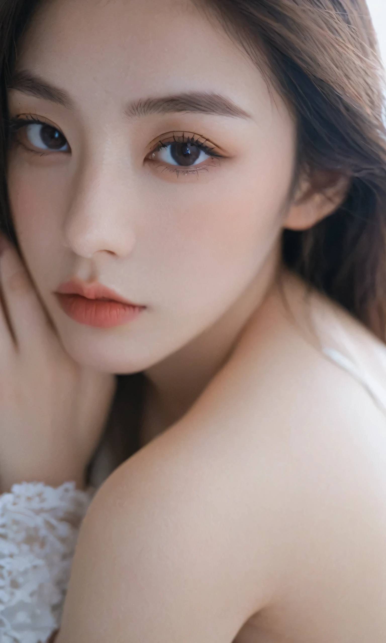 xxmixgirl,Thorough, analog style, eye focus, highest quality, (highly detailed skin), photo of a exquisitely beautiful pale skin, 21yo, perfect face, alluring eyes, [seductive makeup], skin pores, (piercing:0.5), indoor, messy bedroom, (bokeh:0.8), sharp focus, dappled lighting, (backlighting:0.7), film grain, photographed on a Sony A7R IV, 18mm F/1.7 cine lens, (highly detailed, intricately detailed), 8k, HDR, seductively posing, front view, (uppper body:0.9), studio light, Ultra-detailed face, Detailed eyes, Double eyelid, alice toggle, brown eye, (close up), (commercial)