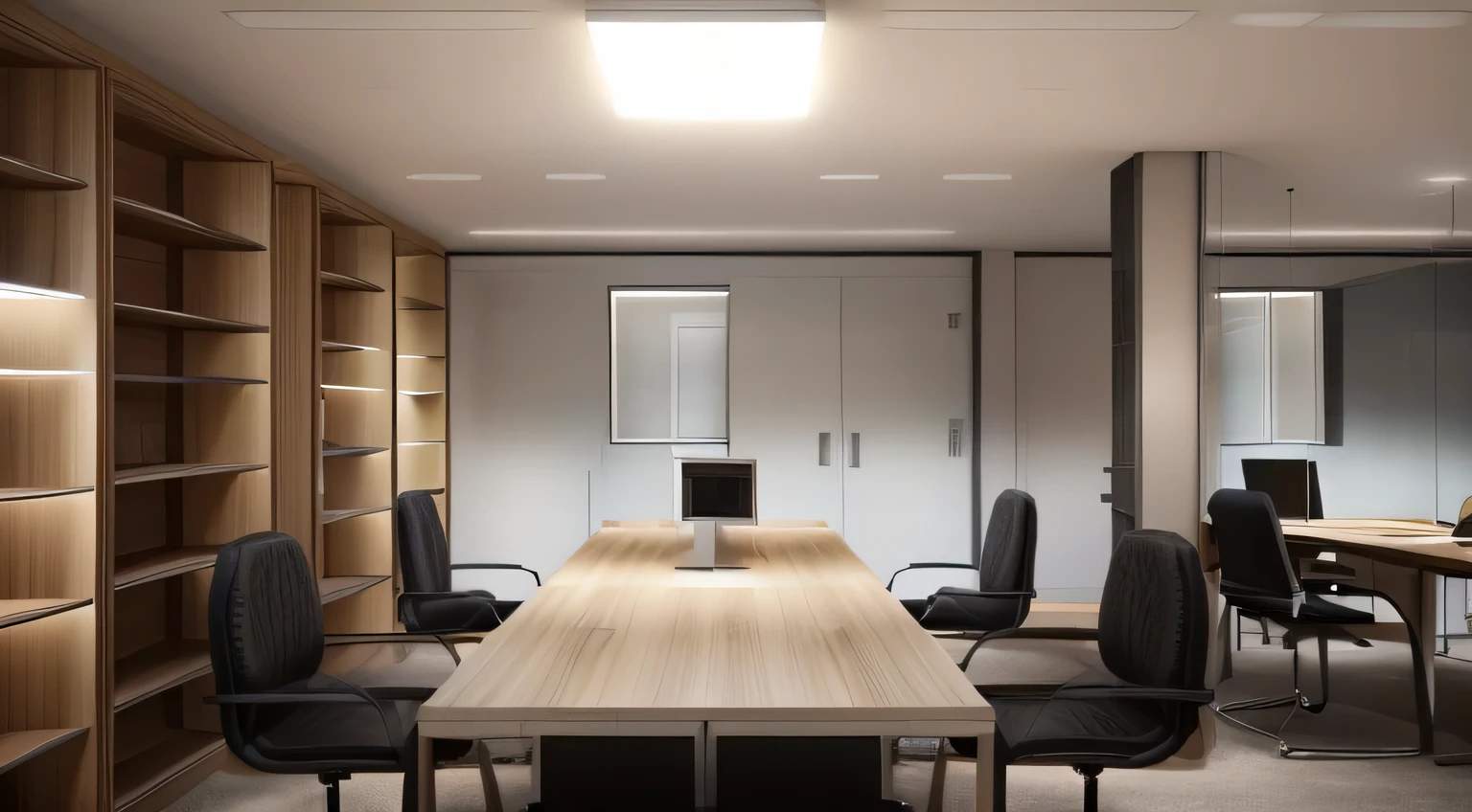 industrial style office design room with minimalist lighting