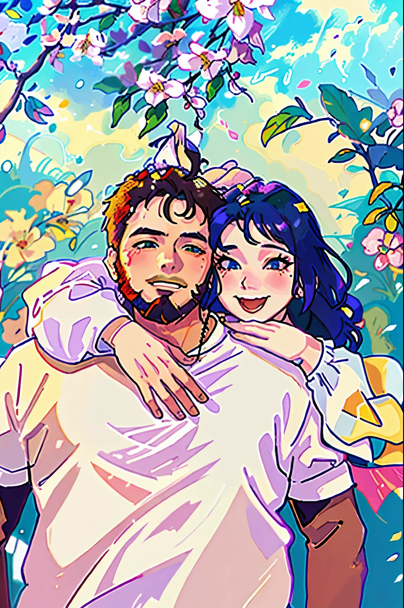 a lovely couple in anime style