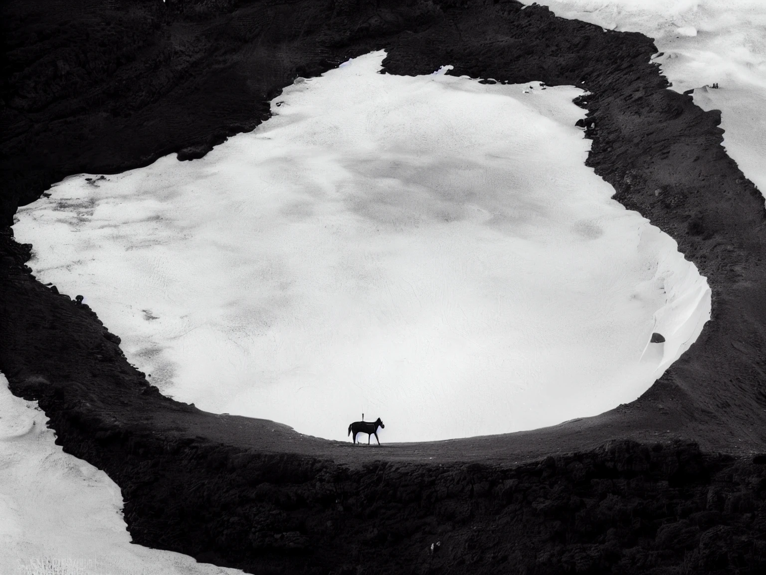 aerial photography,8K,Black and white photo of Alafid surfer standing in cave, Nicolas Delort, Fan Hao Photography, horse above, knight, Horseback riding on the moon, Collage style joseba elorza, Inspired by Antanas Sukus, National Geographic Photos”, Discover, author:Zsolt Bodoni, old cowboy in the arctic