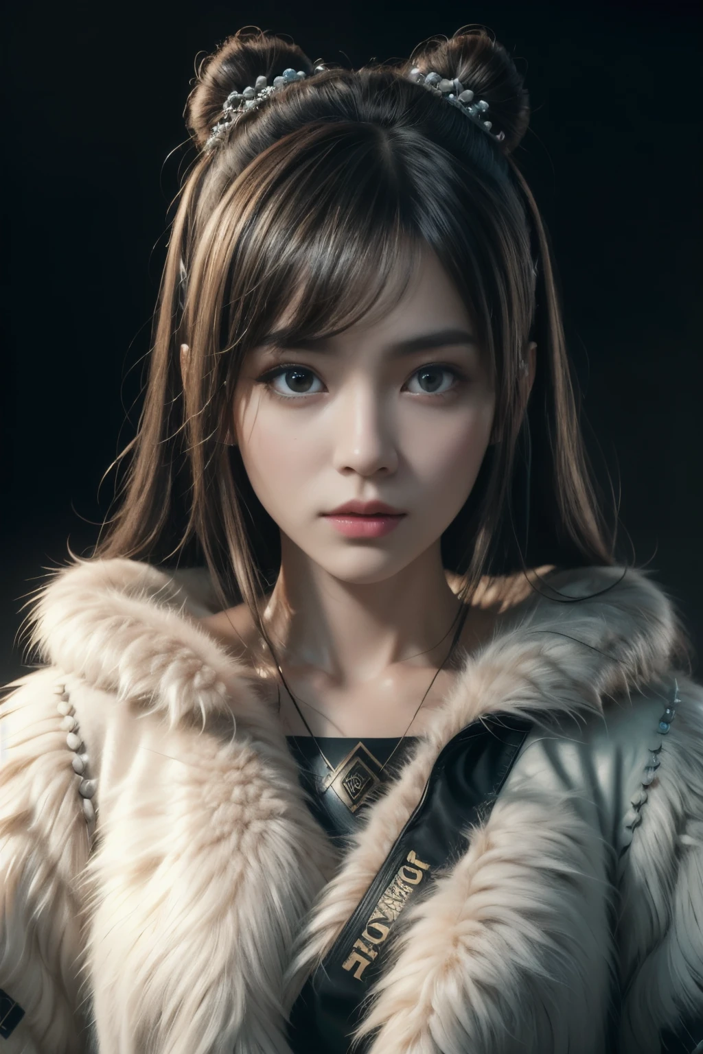 (high quality), (masterpiece), (detailed), 8K, Hyper-realistic portrayal of a futuristic (1girl1.2), Japanese character adorned with fluffy fur. Meticulous details capture the seamless blend of tradition and innovation in this visually stunning composition. Trending on Artstation.