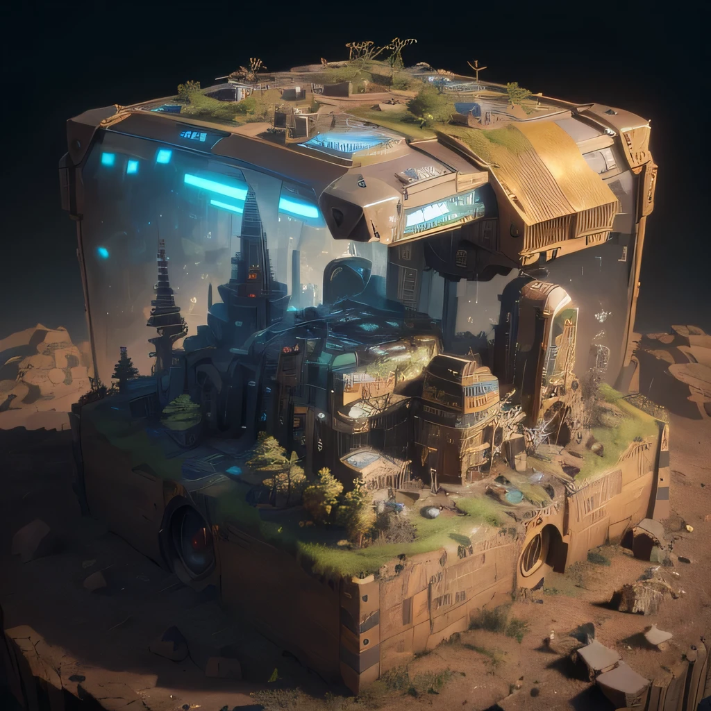 6598年Mars realistic model, (bifurcation, original photo, best quality, masterpiece:1.4),SteampunkCyberpunk6820 City,(CyberpunkMars light:1.3), Mars (related to land),(in a small nature box:1.3),Isometric, small nature, landscape on foundation,landscape,