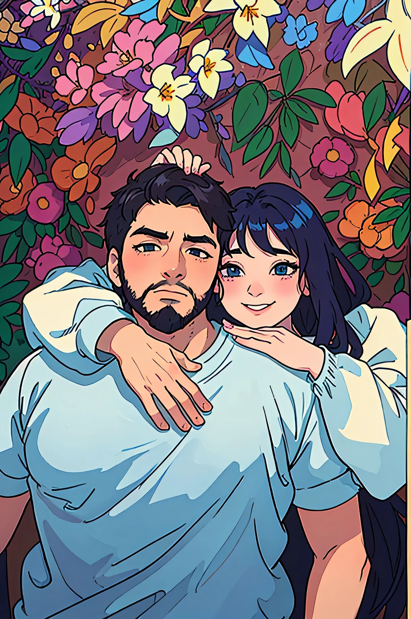 a lovely couple in anime style