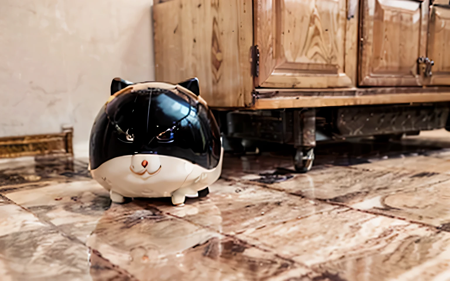 A cute, friendly robot cat sitting on the floor next to a bowl of food. The robot cat is a 3D render with adorable and realistic details. The design of the robot cat is very cute and has a Zen-like quality. The image is of high quality with a resolution of 4k or 8k, making it a masterpiece. The robot cat is made of shiny materials, resembling a 3D model. The overall scene is bright and colorful, with vivid colors and professional lighting that highlights the details. The robot cat is a perfect combination of technology and cuteness, with a robotic appearance but still capturing the essence of a real cat. It is a toy design that appeals to both children and adults, and represents the future of robotic pets. The image showcases the adorable and innovative nature of the robot cat, evoking a sense of wonder and fascination.