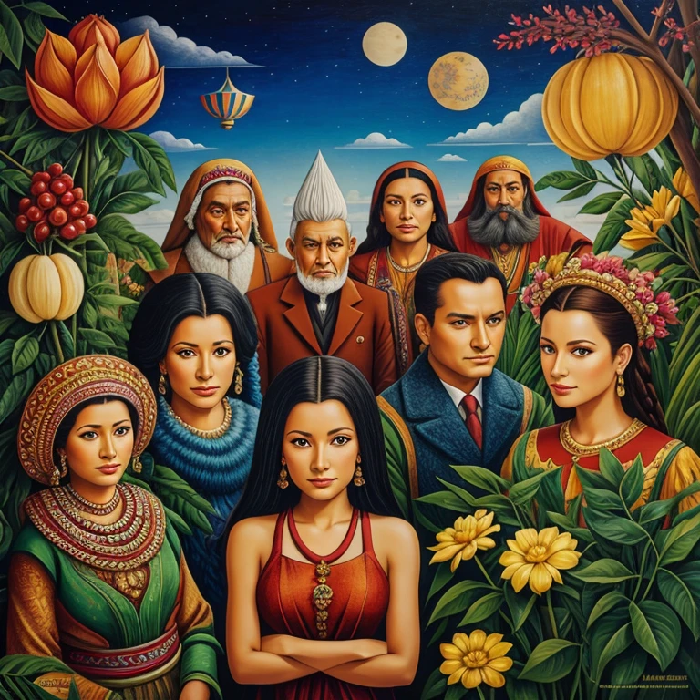 peruvian arpillera style of eva jusczkiewicz, henri rousseau, oxana dobrovolska, alenka sottler, vladimir kush, victo ngai