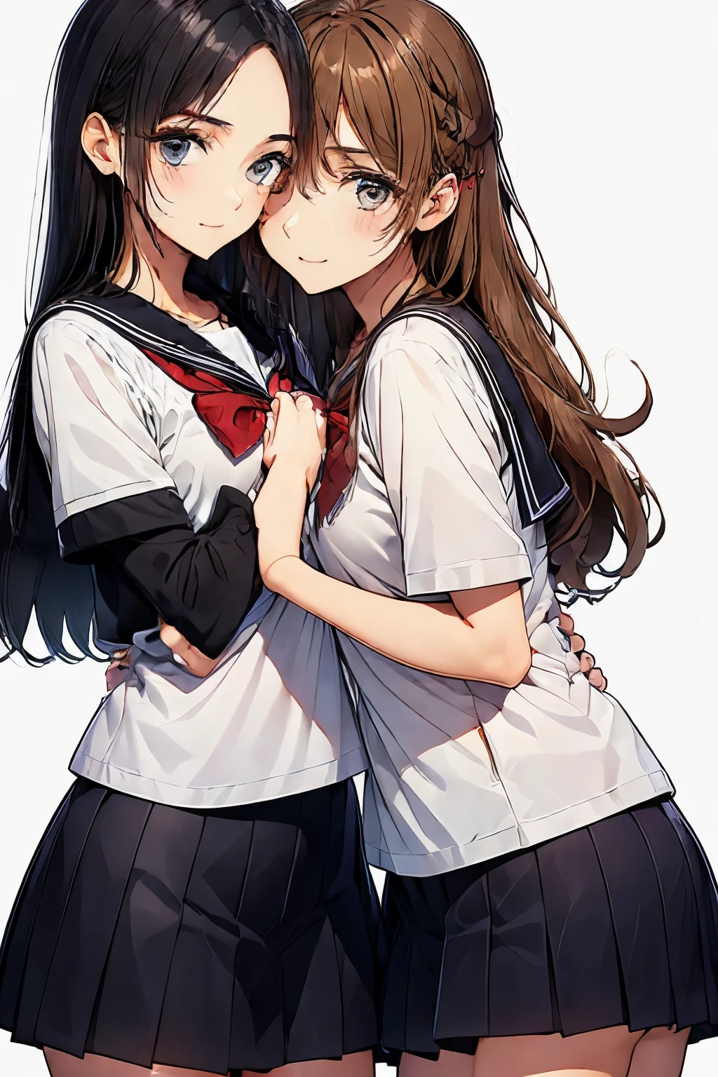 Two high school girls hugging each other