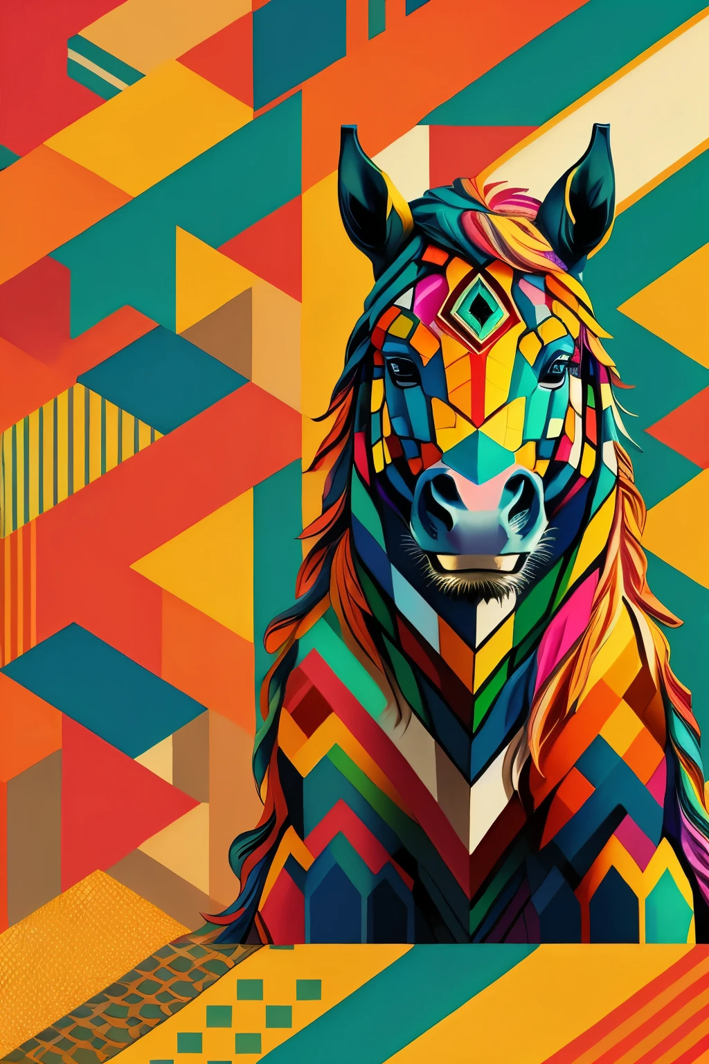 (man sitting on horse head), Eduardo Cobra (Eduardo Kobra) Quilting ,Geometric wall PORTRAIT, until, chibi,
Yang 016K, fair, dyeing,
Main works, better quality, better quality, official art, Beautiful and beautiful,