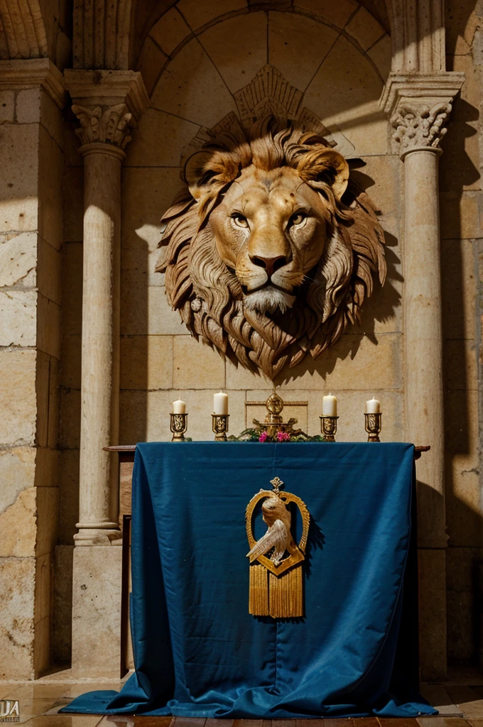 a eagle, um cordeiro, a lion, em um altar, mistico, hd, 4k, 8k, fotografia, real, utra realista