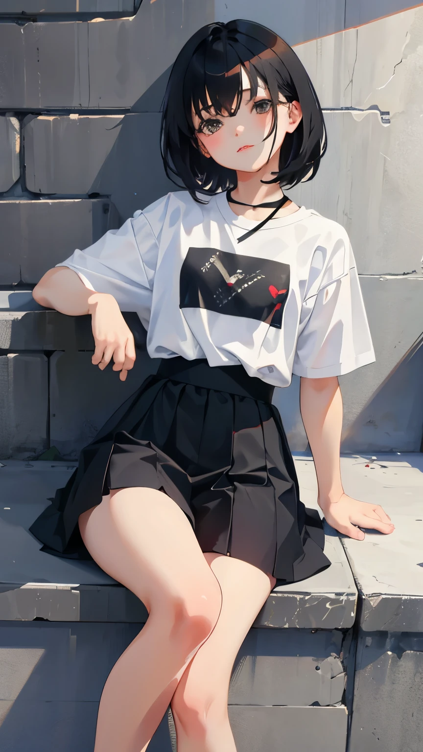 masterpiece, best quality, 1girl, 10years old, T-shirt, mini skirt, sneakers,  (standing, open stance),((dripping semen from pussy))