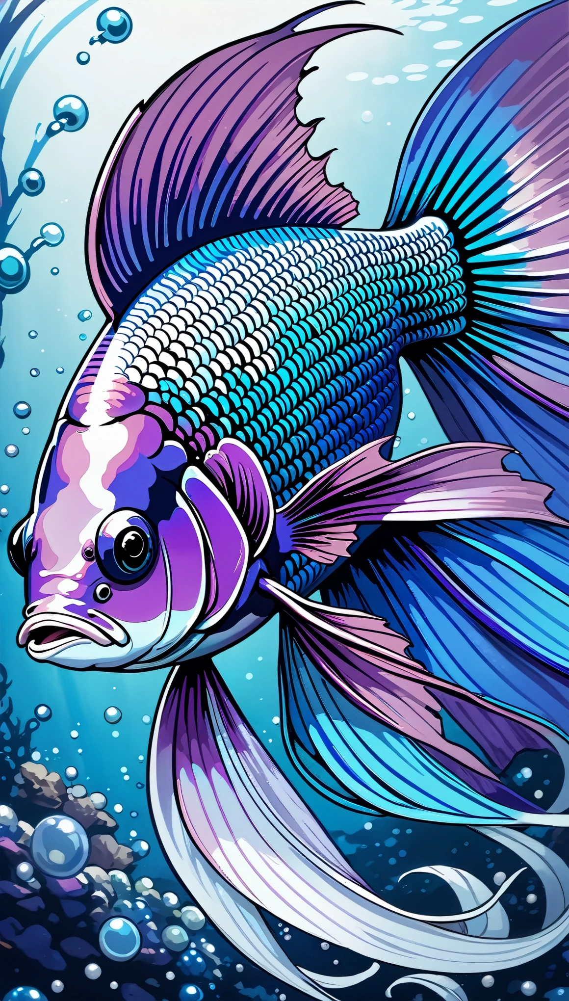 Close-up of a fish with blue and purple tail, betta fish, Beautiful digital artwork, Gorgeous digital art, Beautiful digital art, 4k highly detailed digital art, beautiful Gorgeous digital art, Gorgeous and smooth, very Beautiful digital art, Stunning digital art, Stunning digital art, Sophisticated digital art, Surrealist digital artwork, fine digital art, Beautiful animal pearl queen